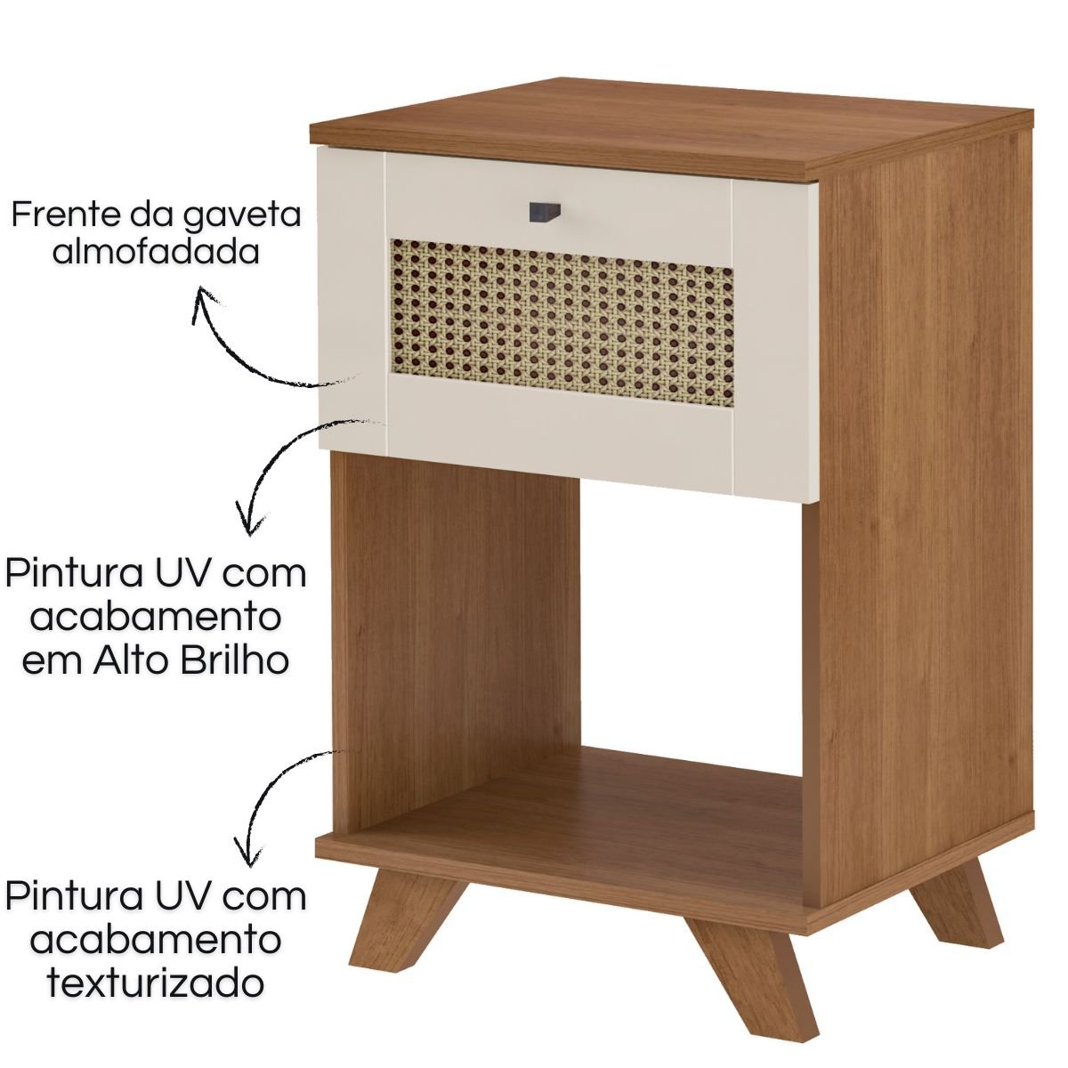 Mesa de Apoio Cabeceira Lateral Trama Cinamomo/Off White