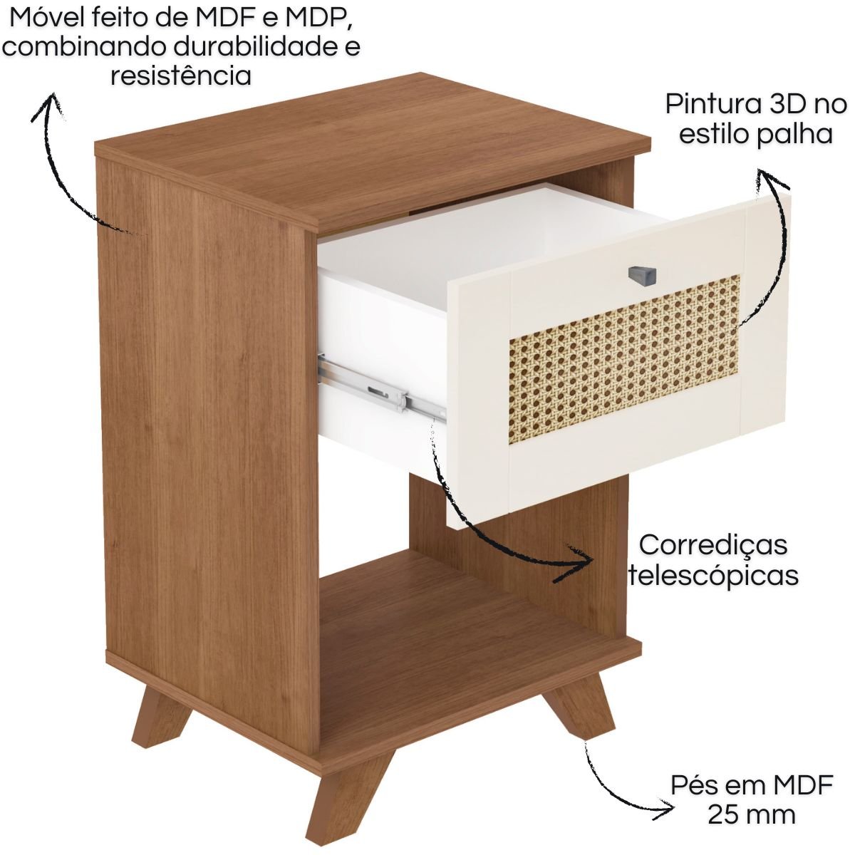 Mesa de Apoio Cabeceira Lateral Trama Cinamomo/Off White