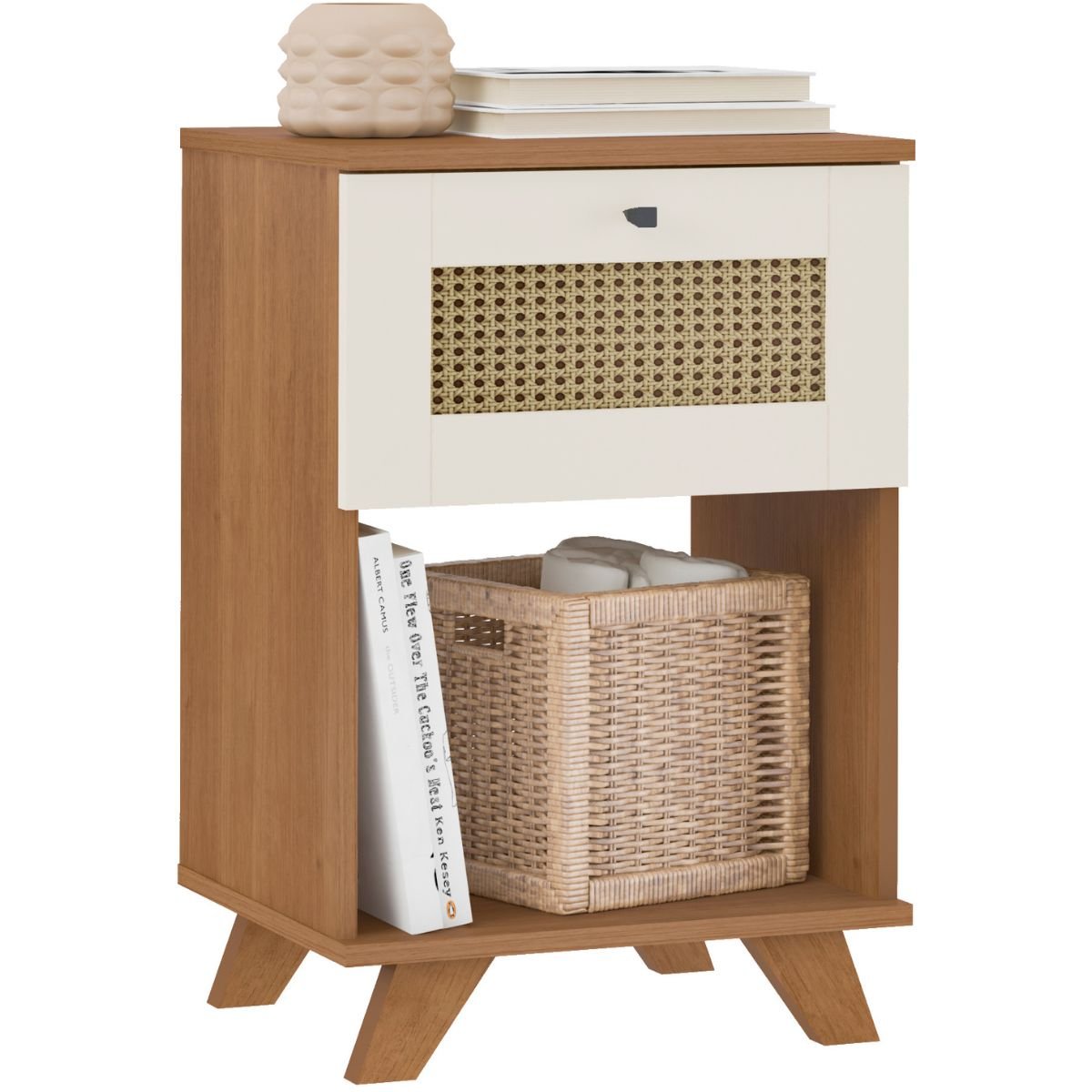 Mesa de Apoio Cabeceira Lateral Trama Cinamomo/Off White