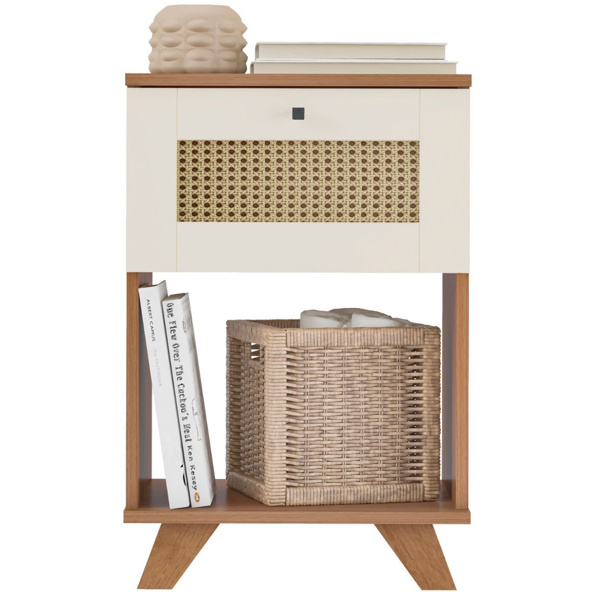Mesa de Apoio Cabeceira Lateral Trama Cinamomo/Off White