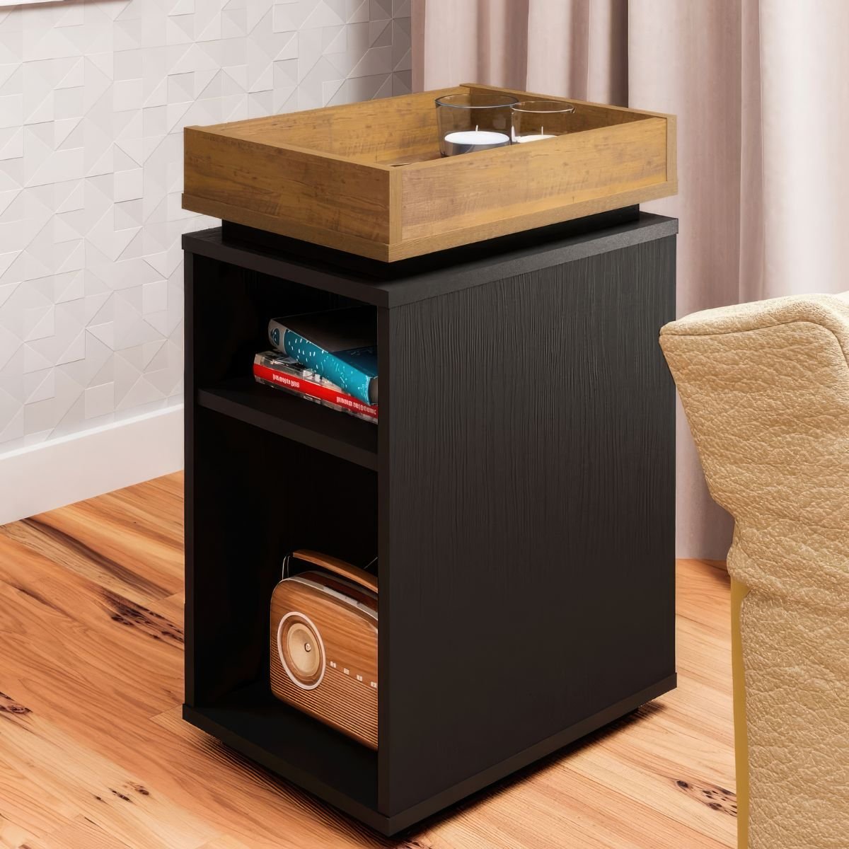 Mesa de Apoio Com Prateleira - Olívia Preto/Pinho