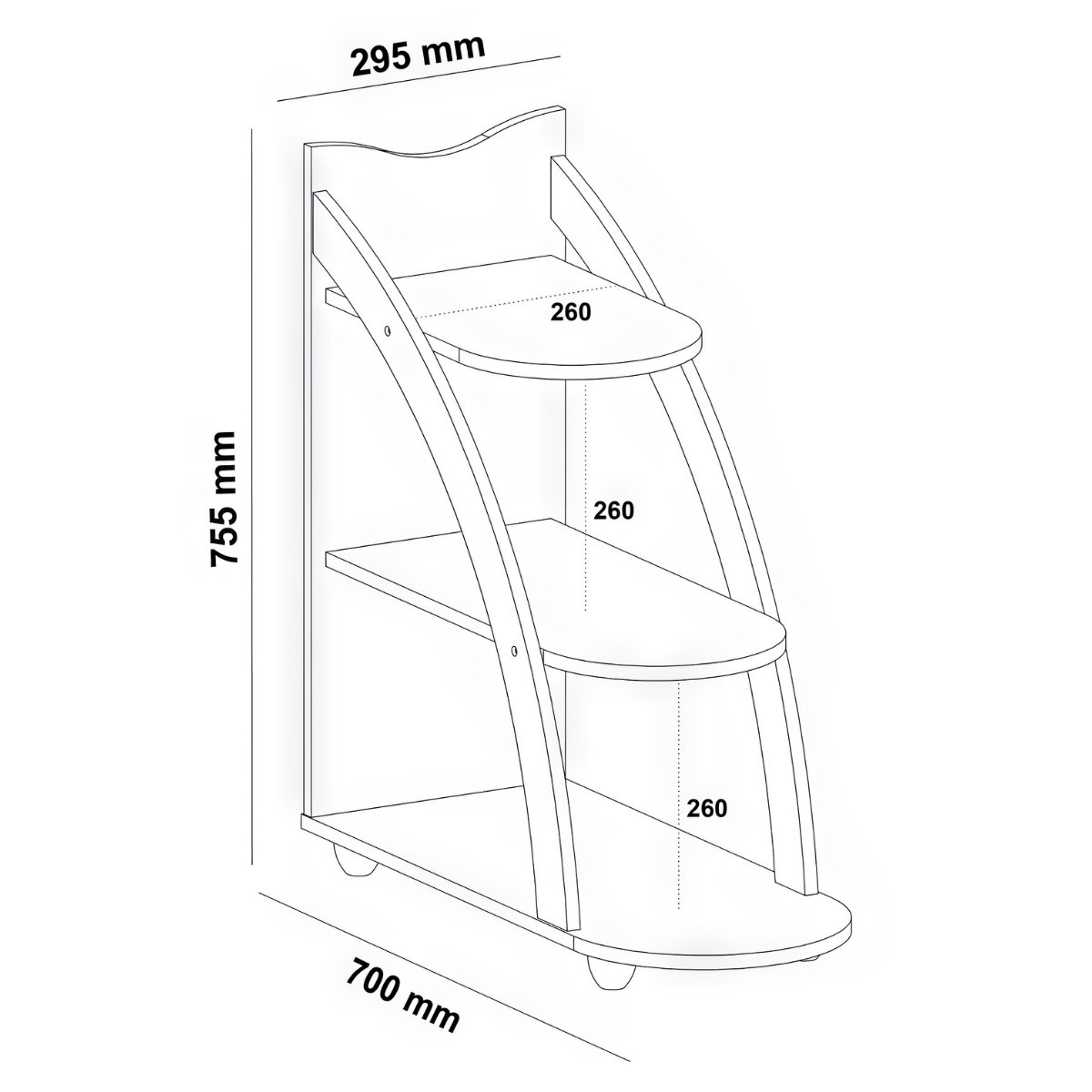 Mesa de Apoio Lateral Andes com 3 Prateleiras Cedro / Off White