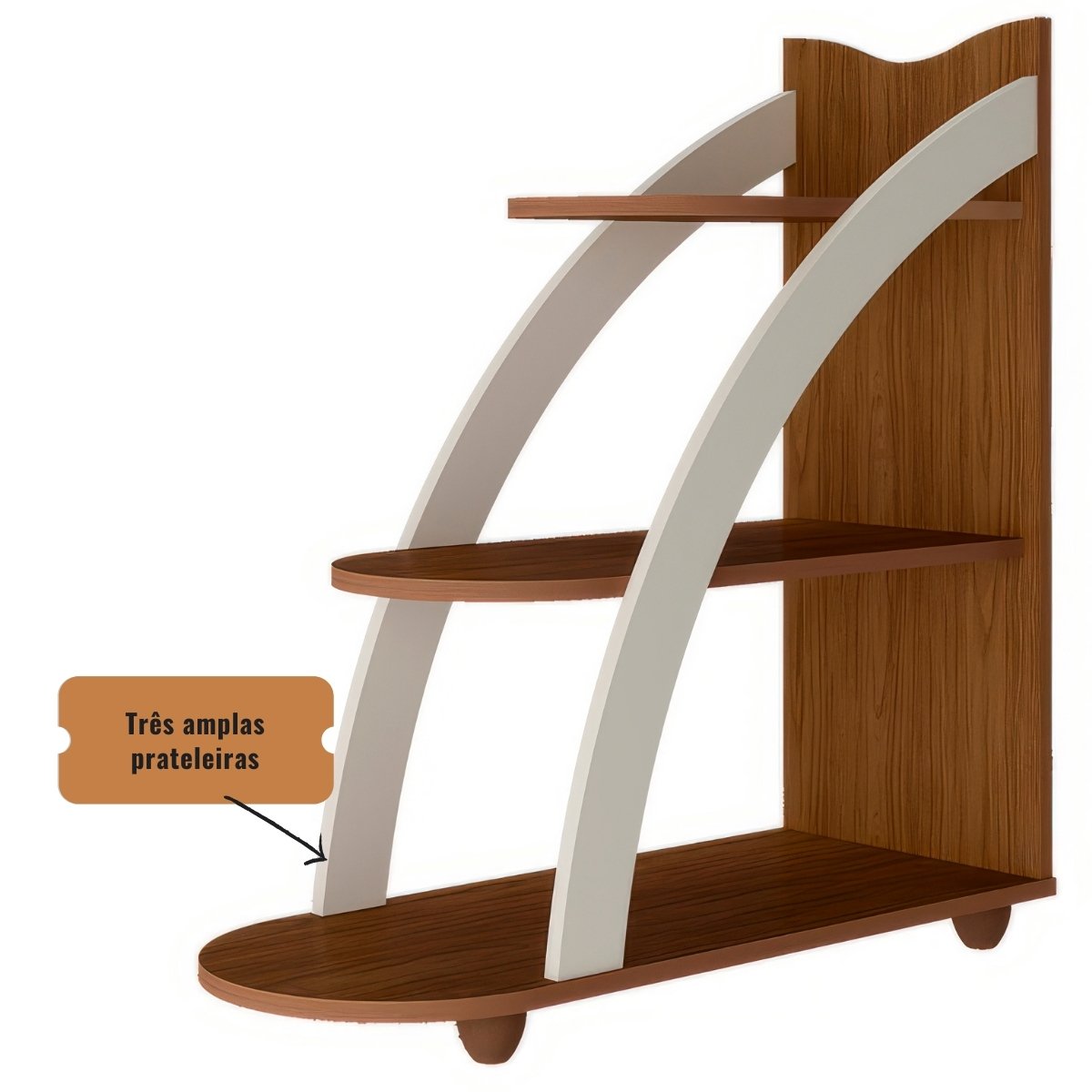 Mesa de Apoio Lateral Andes com 3 Prateleiras Cedro / Off White