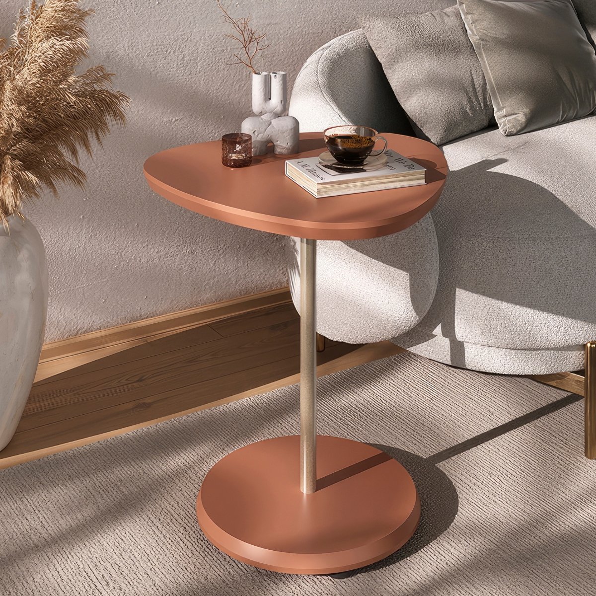 Mesa de Apoio Lateral Oval Bel - 100% MDF Terracota
