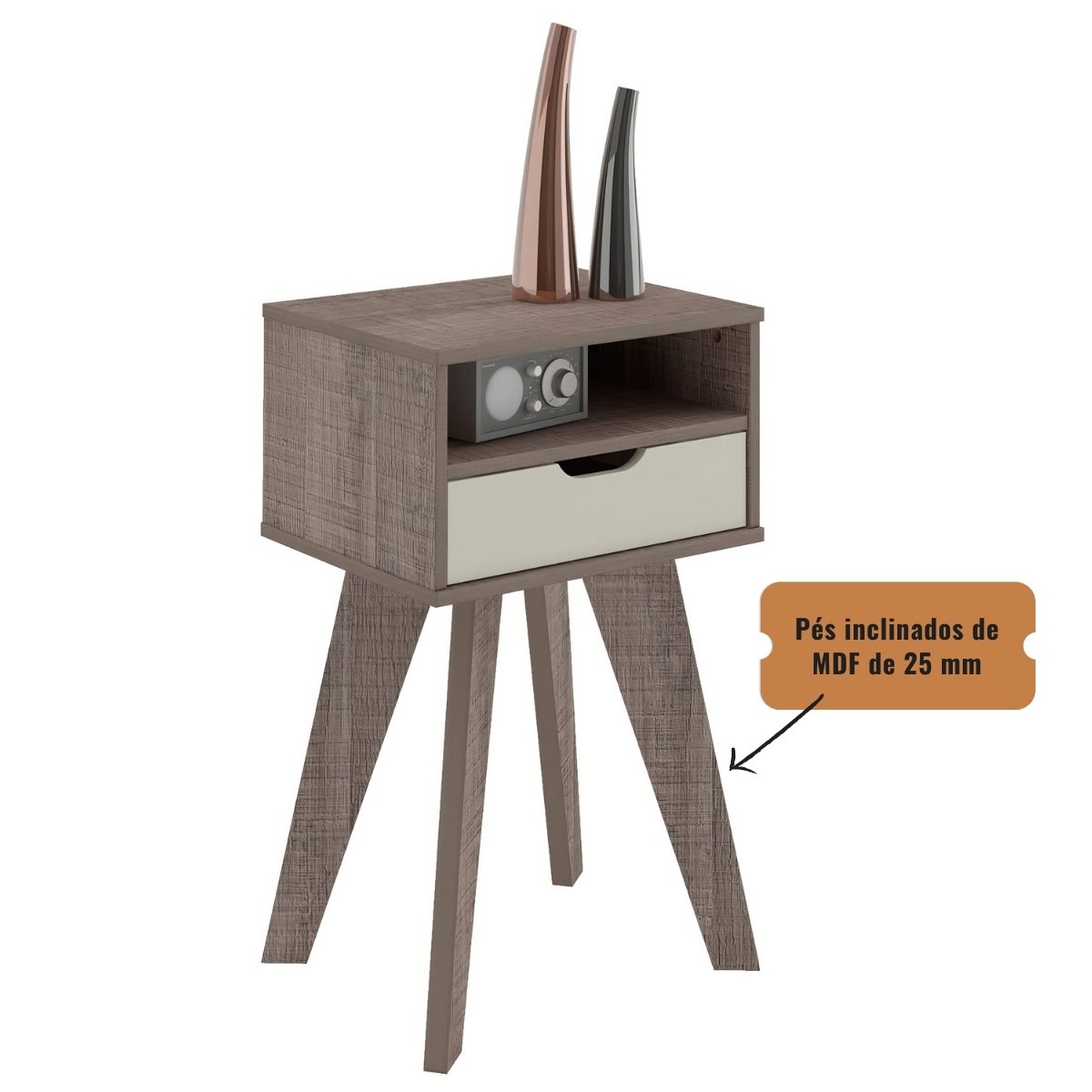 Mesa de Apoio Lateral Vip Com Gaveta e Nicho Canela / Off White