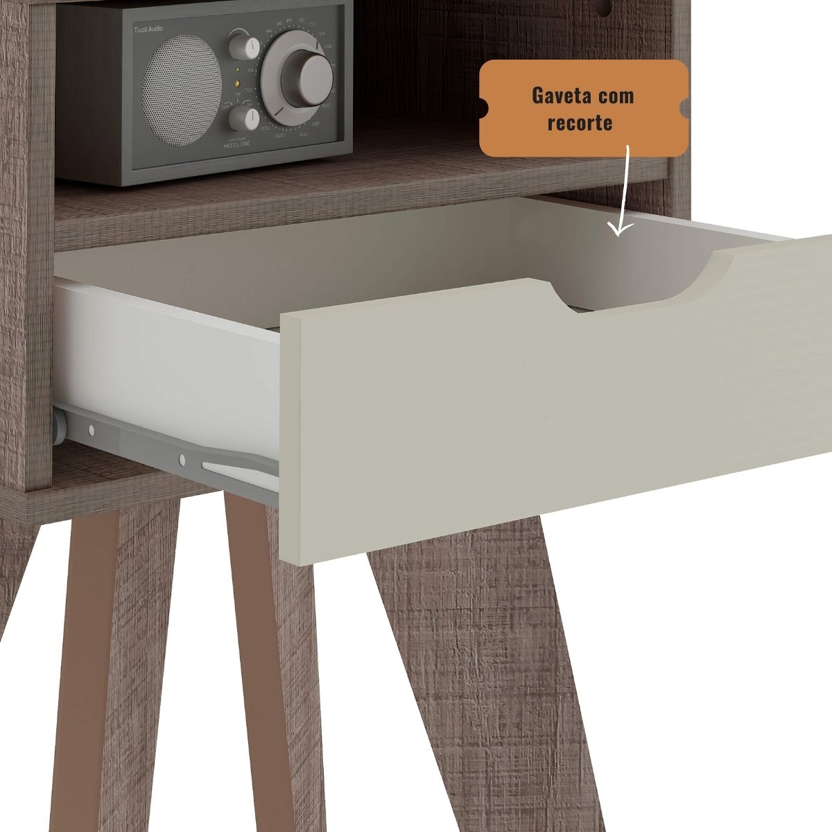 Mesa de Apoio Lateral Vip Com Gaveta e Nicho Canela / Off White