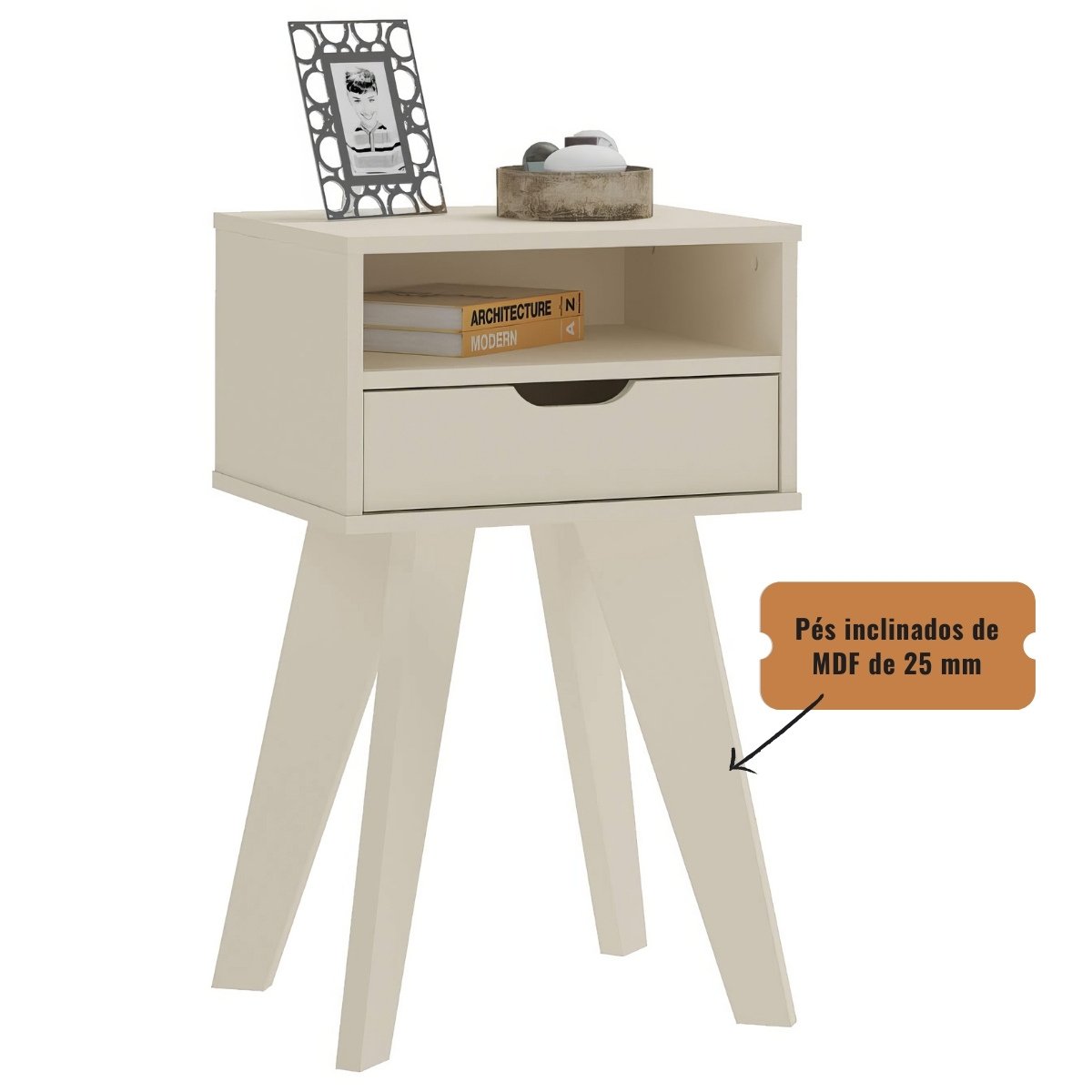 Mesa de Apoio Lateral Vip Com Gaveta e Nicho Off White
