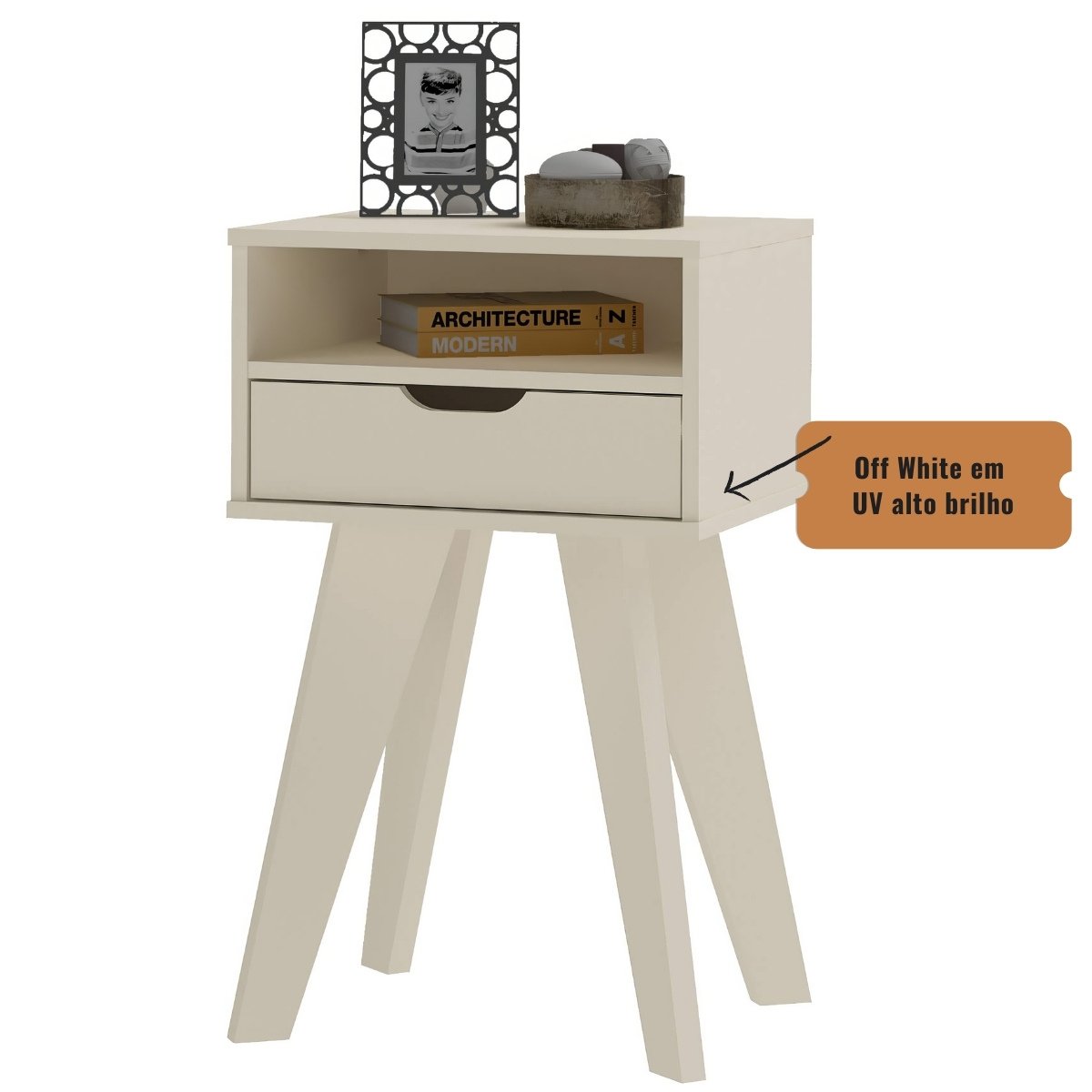 Mesa de Apoio Lateral Vip Com Gaveta e Nicho Off White