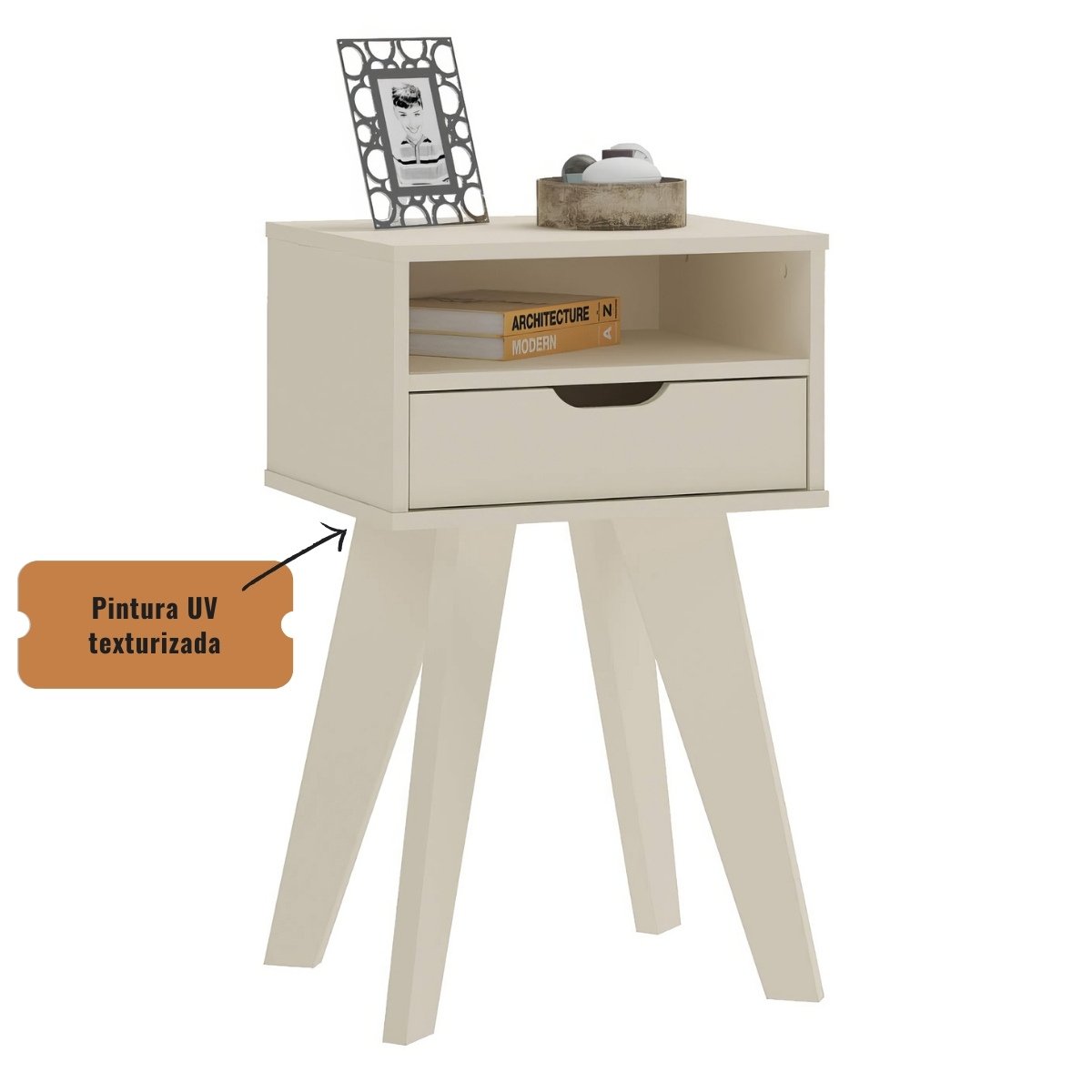 Mesa de Apoio Lateral Vip Com Gaveta e Nicho Off White