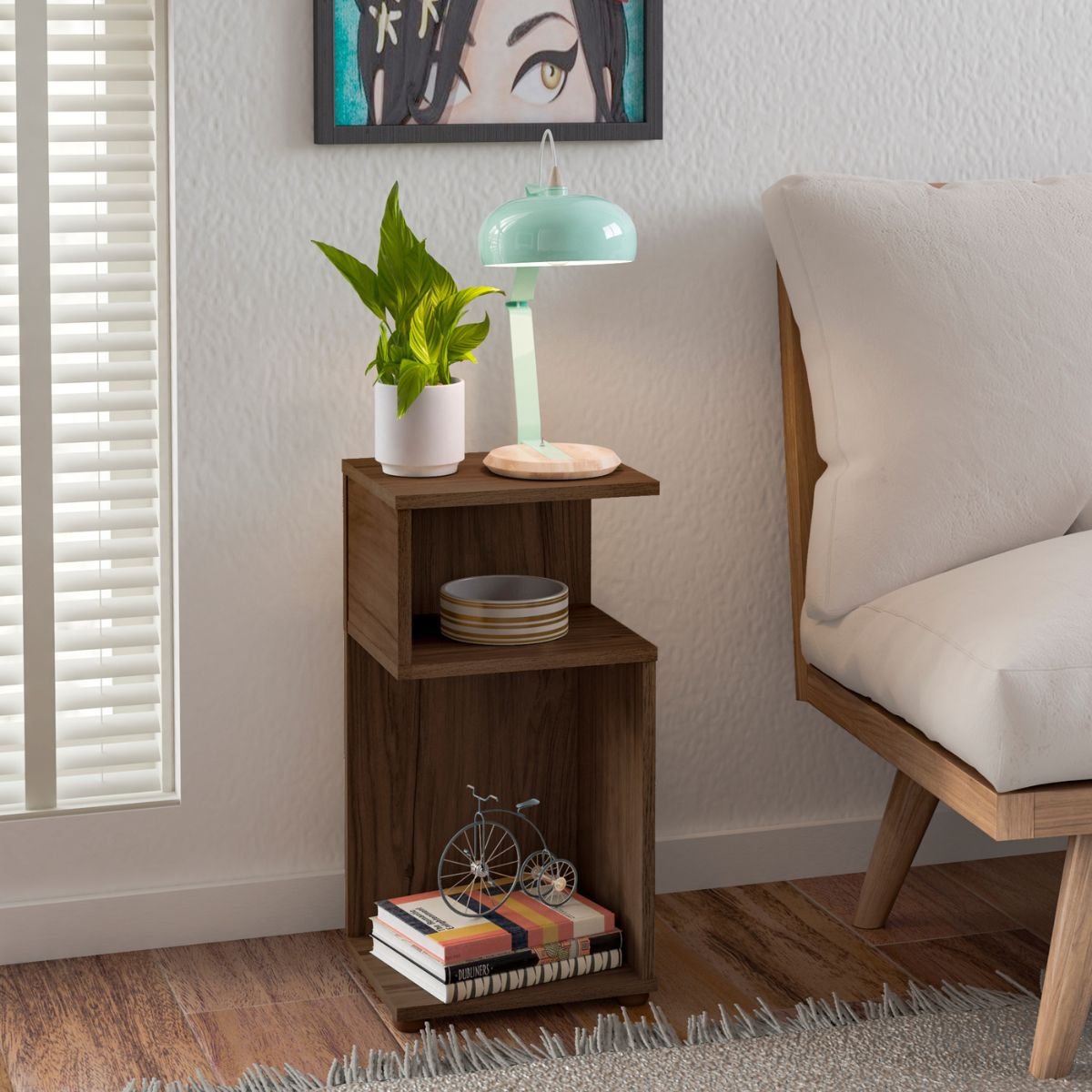 Mesa de Apoio Lateral com Nichos Toy Amêndoa