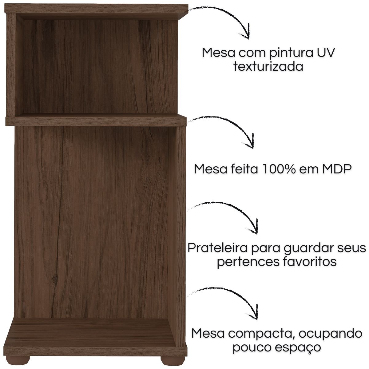 Mesa de Apoio Lateral com Nichos Toy Amêndoa
