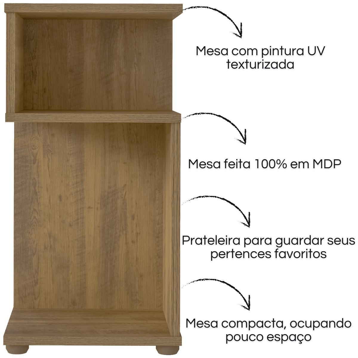 Mesa de Apoio Lateral com Nichos Toy Pinho