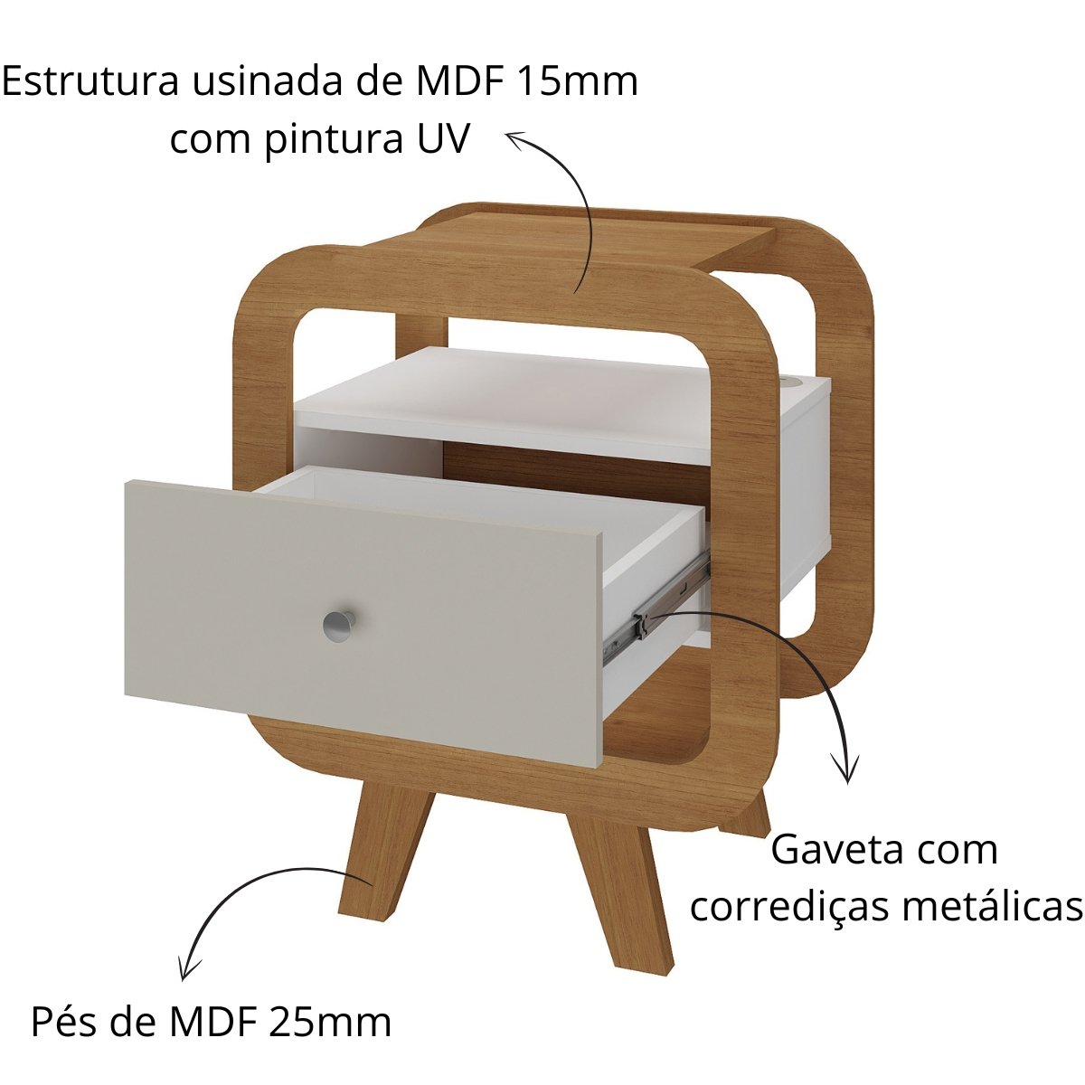 Mesa de Apoio Lateral com USB Artely Theo Cinamomo/Off White