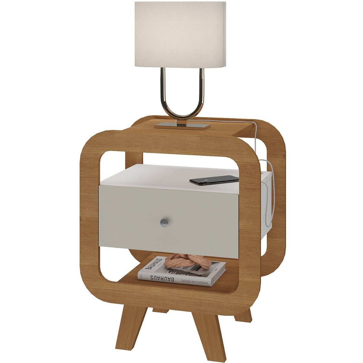 Mesa de Apoio Lateral com USB Artely Theo Cinamomo/Off White