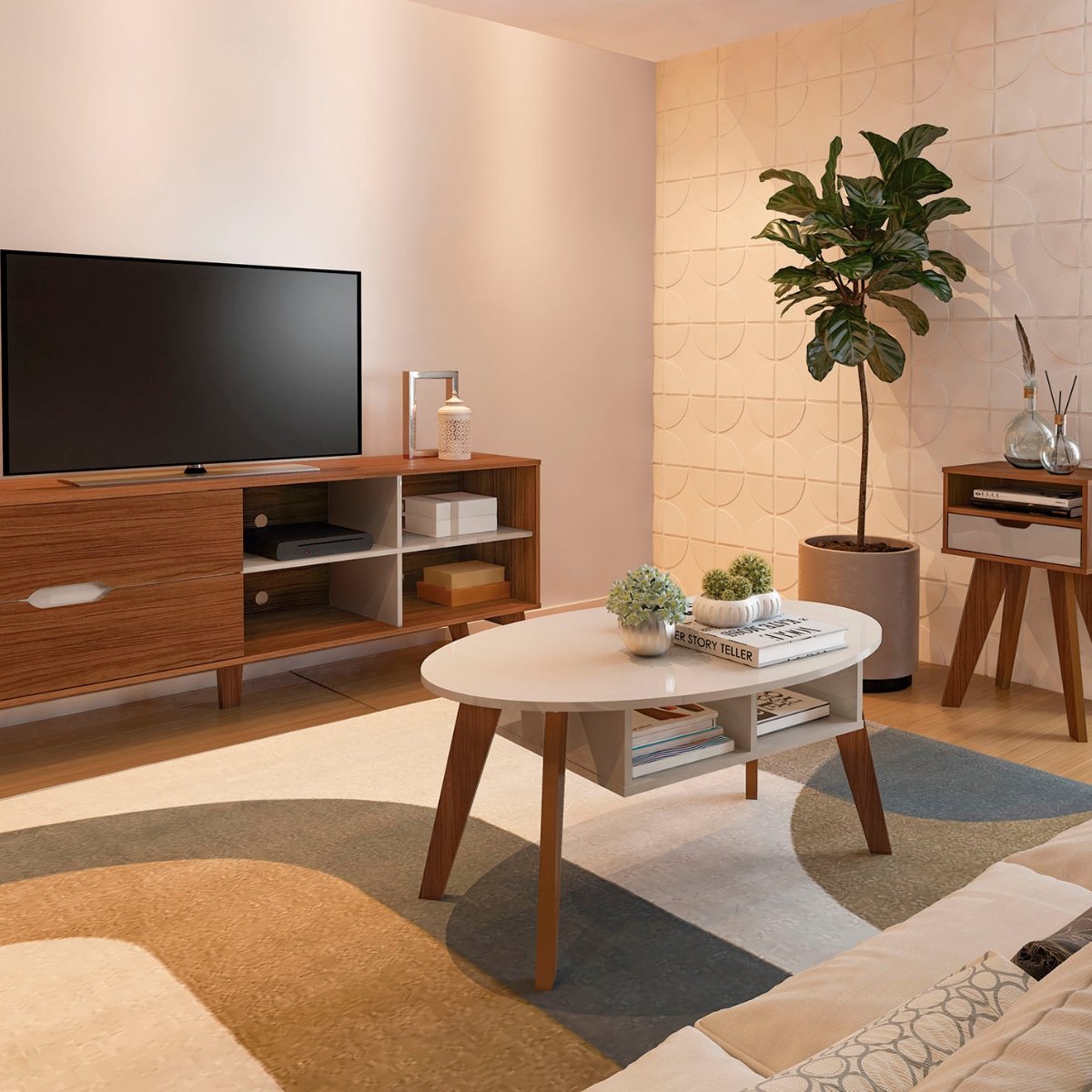 Mesa de Centro Diva 2 Nichos Off White/Cedro