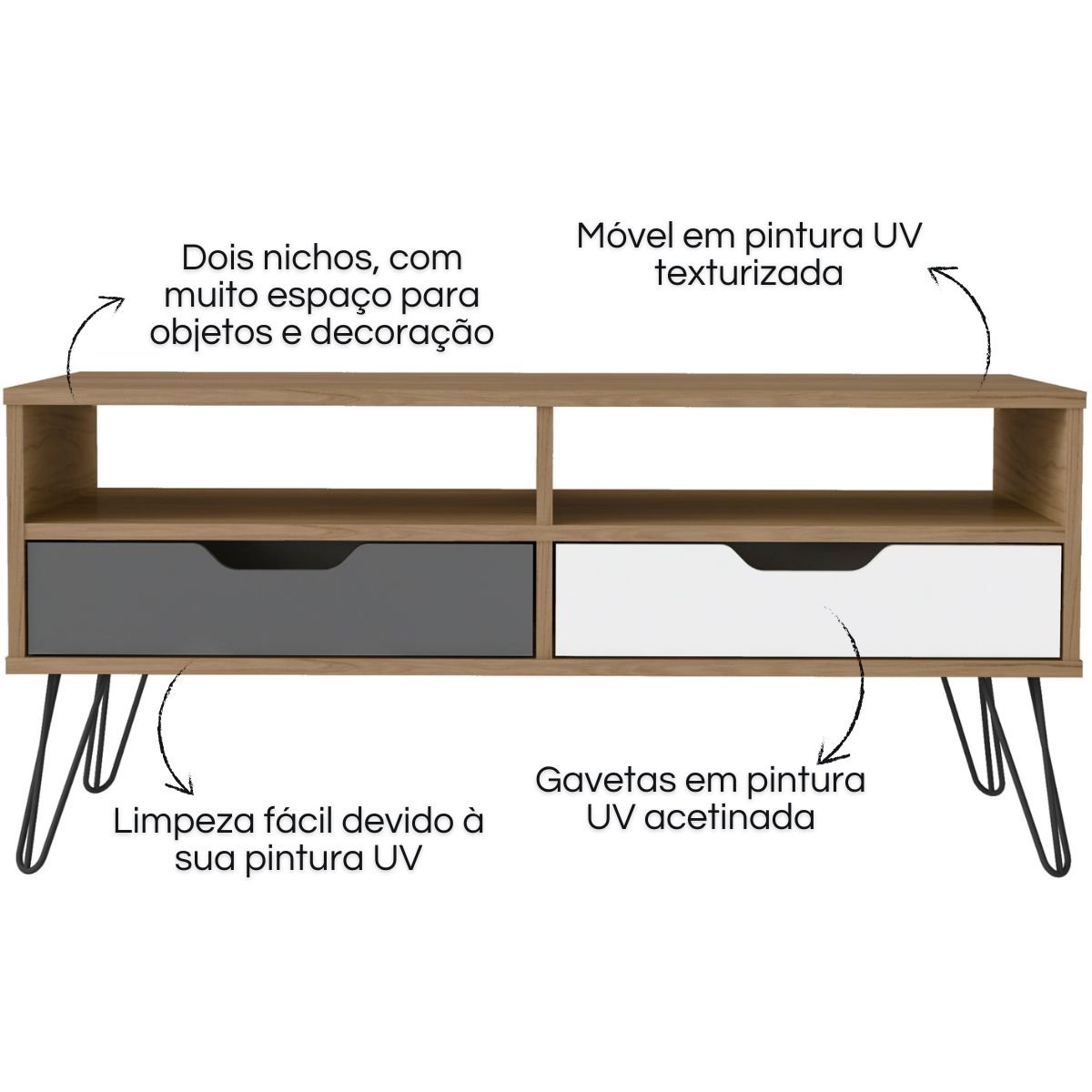 Mesa de Centro Estocolmo Carvalho/Branco/Grafito