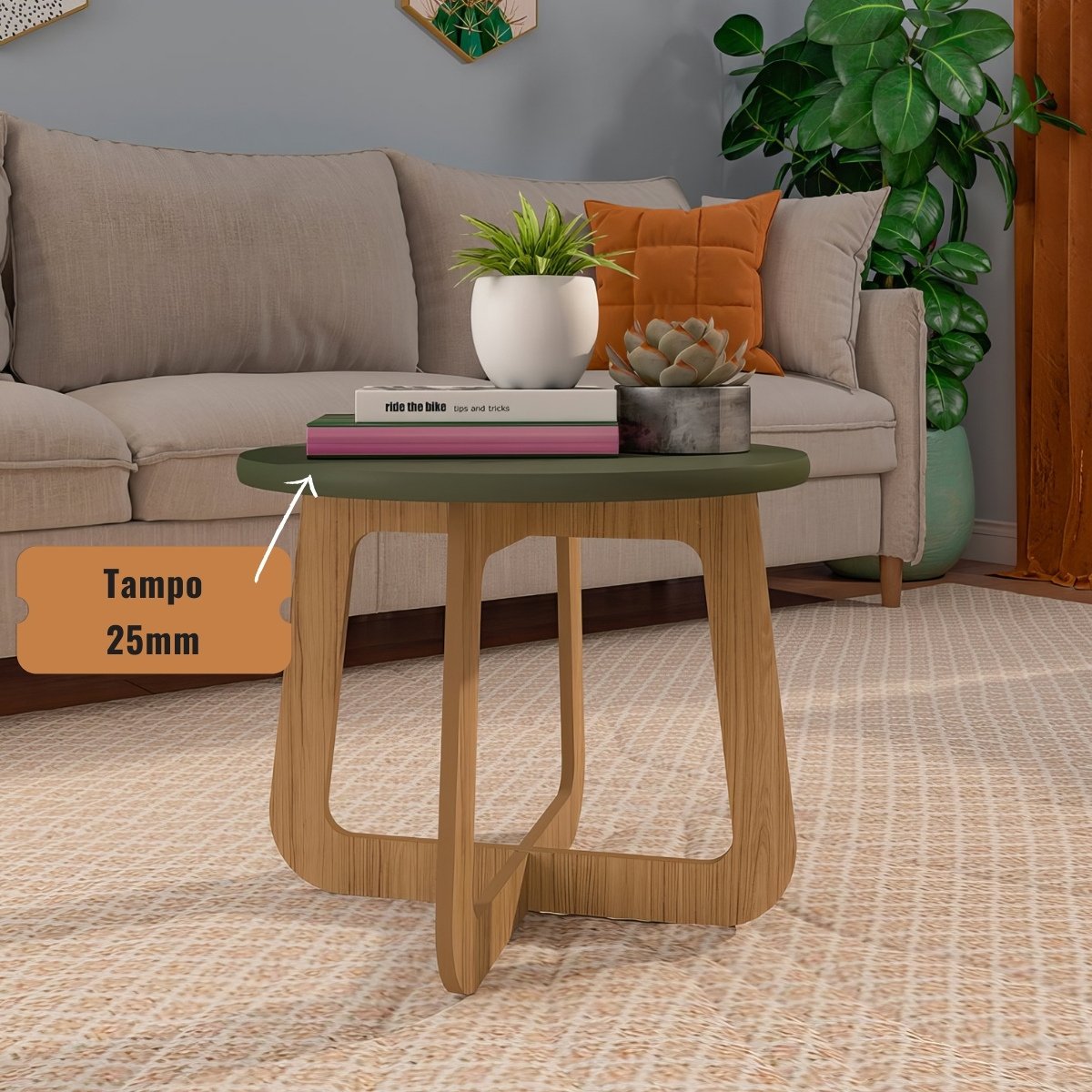 Mesa de Centro Jasmin 100% MDF Menta / Carvalho
