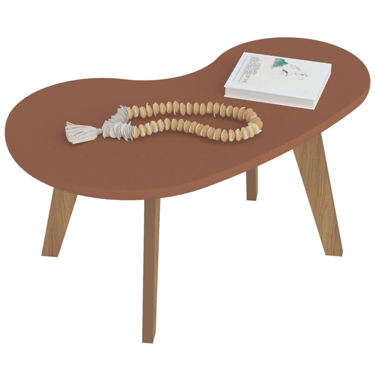 Mesa de Centro Orgânica com Bordas Boleadas Terracota/Carvalho