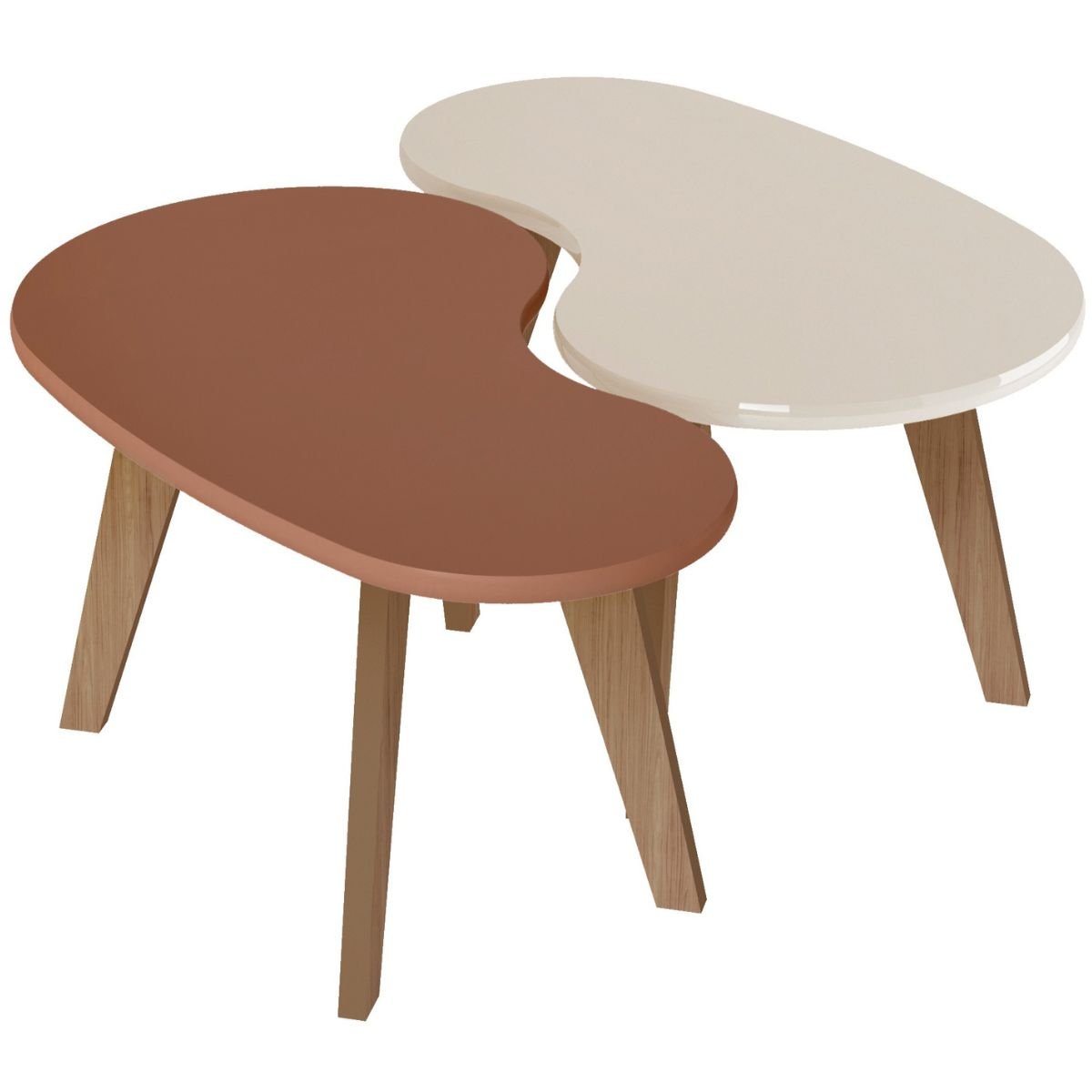 Mesa de Centro Orgânica com Bordas Boleadas Terracota/Carvalho