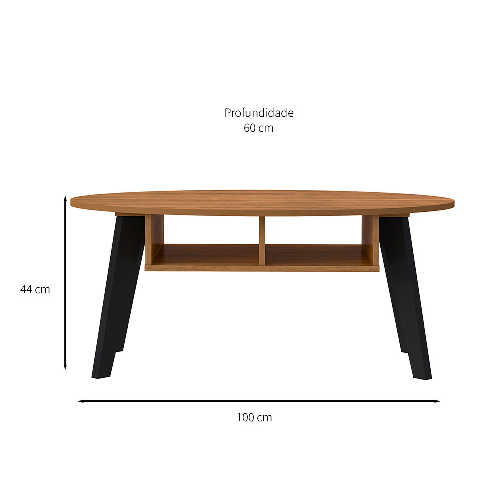 Mesa de Centro Oval Diva Pinho e Preta