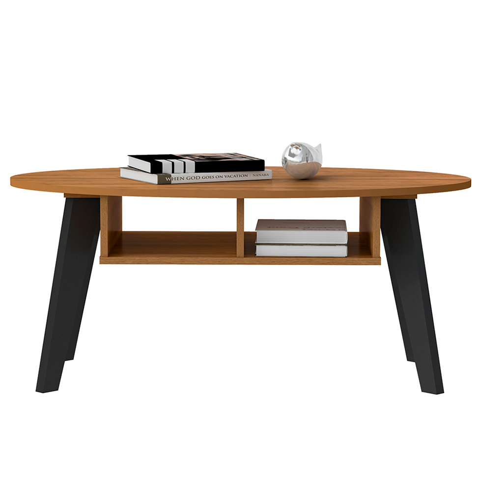 Mesa de Centro Oval Diva Pinho e Preta