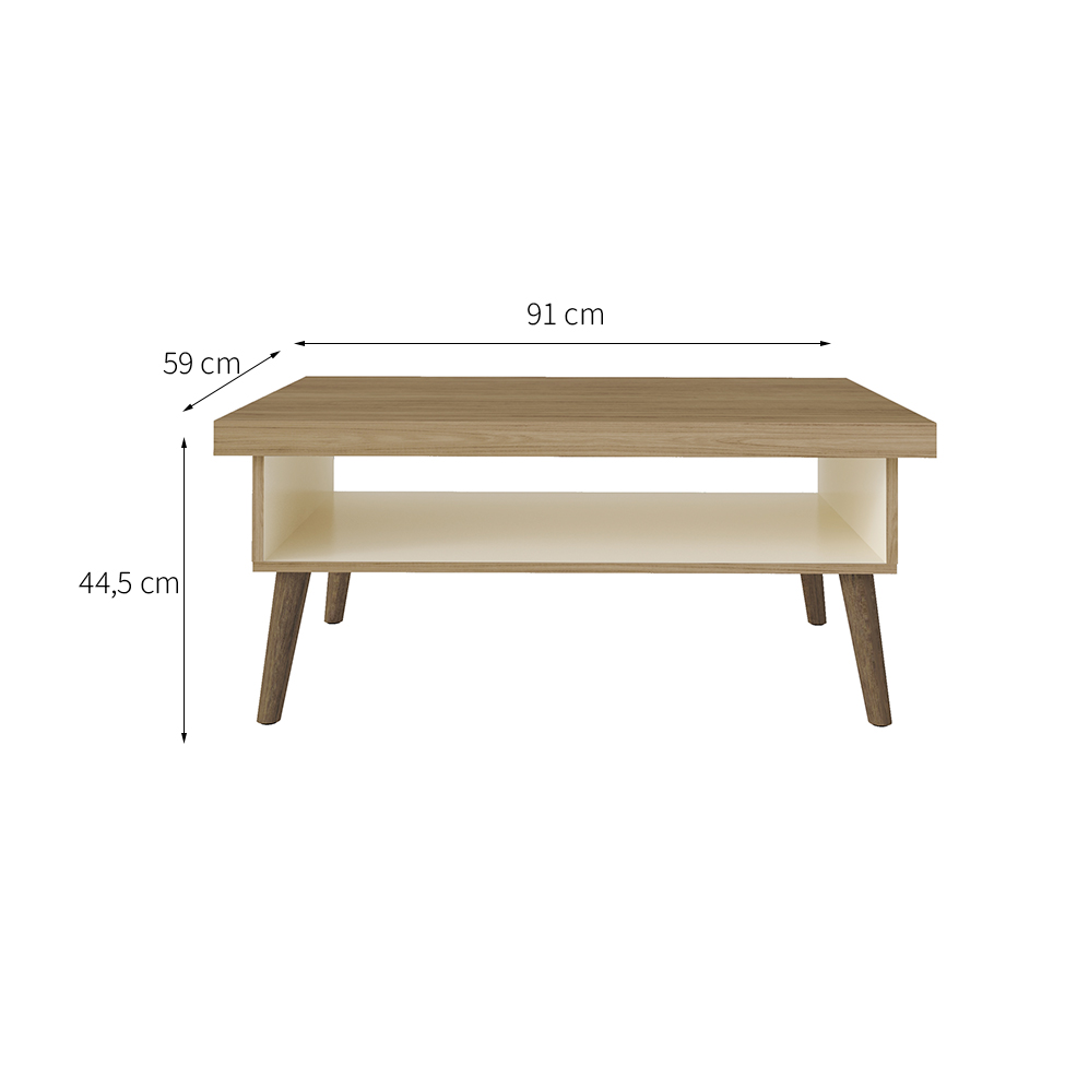 Mesa de Centro Retangular Lucca Carvalho e Off White