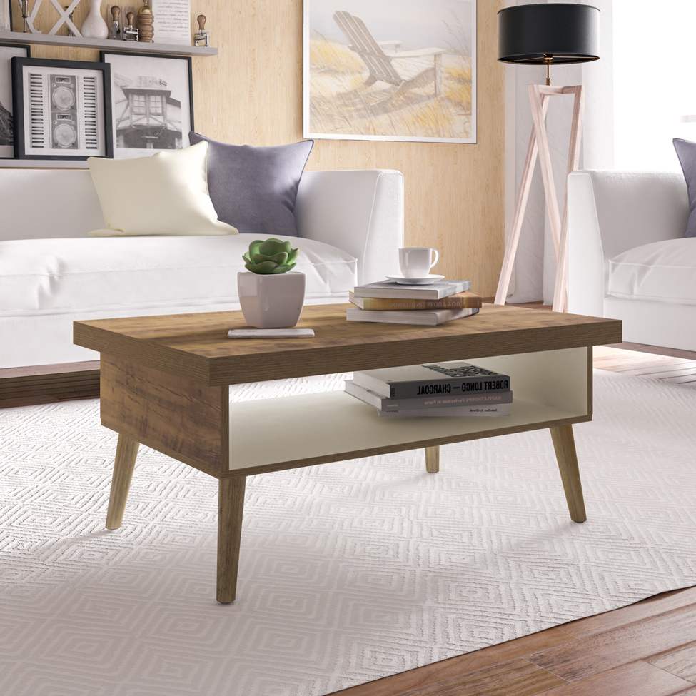 Mesa de Centro Retangular Lucca Pinho e Off White