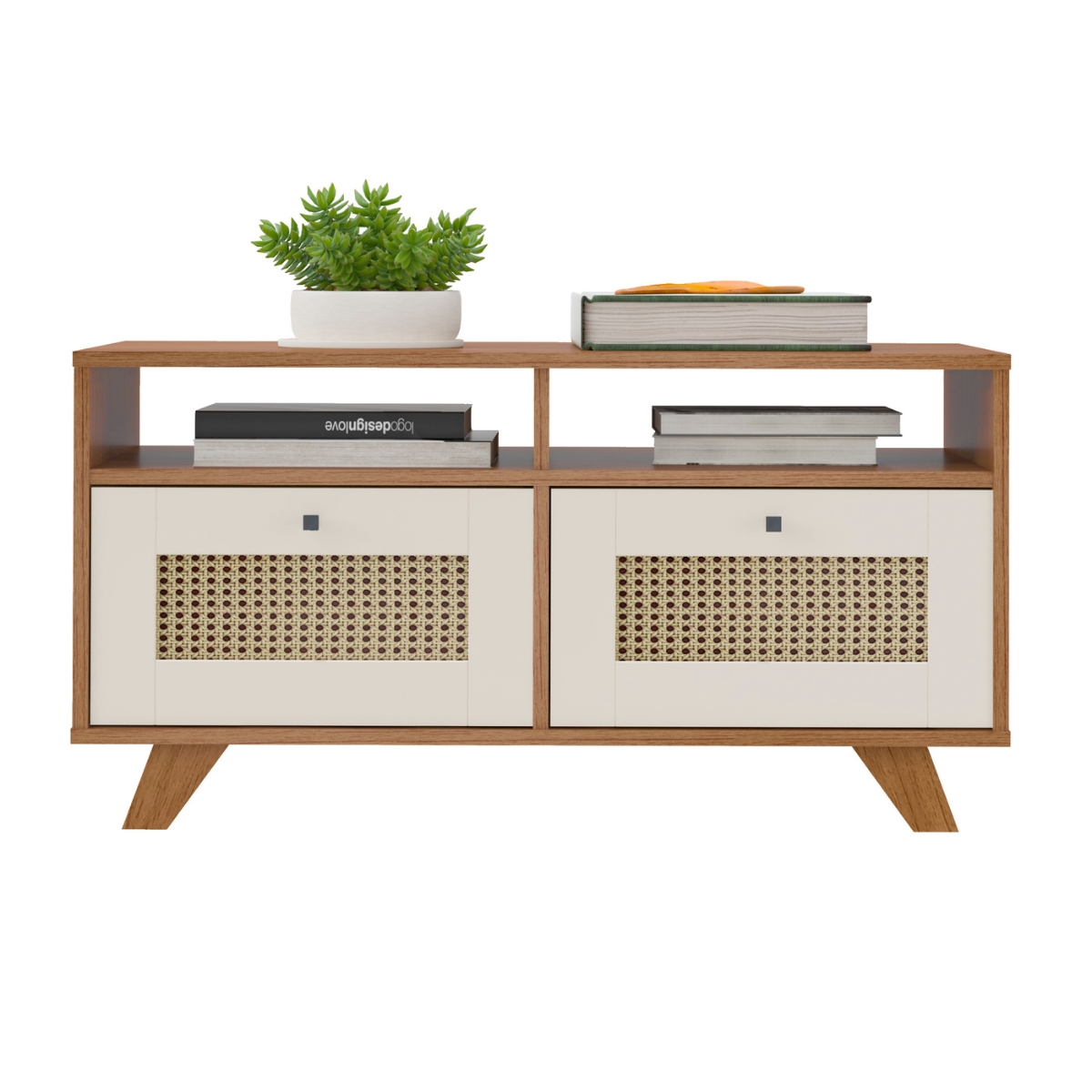 Mesa de Centro Trama 2 Gavetas 2 Prateleiras Cinamomo/Off White
