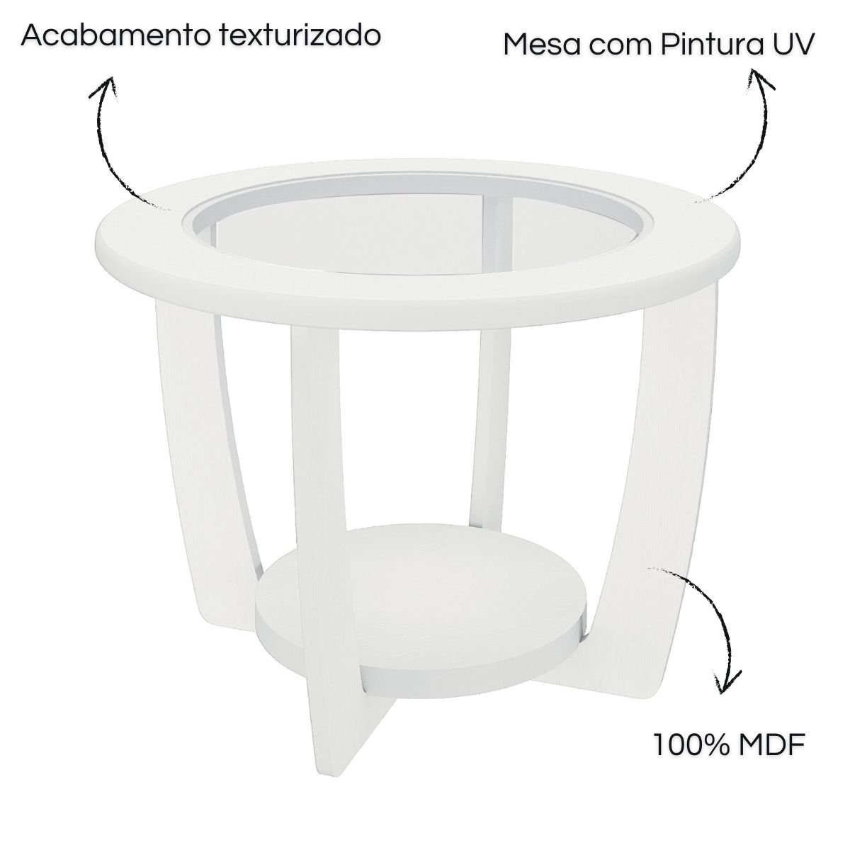 Mesa de Centro com Tampo em Vidro - Curve Branco