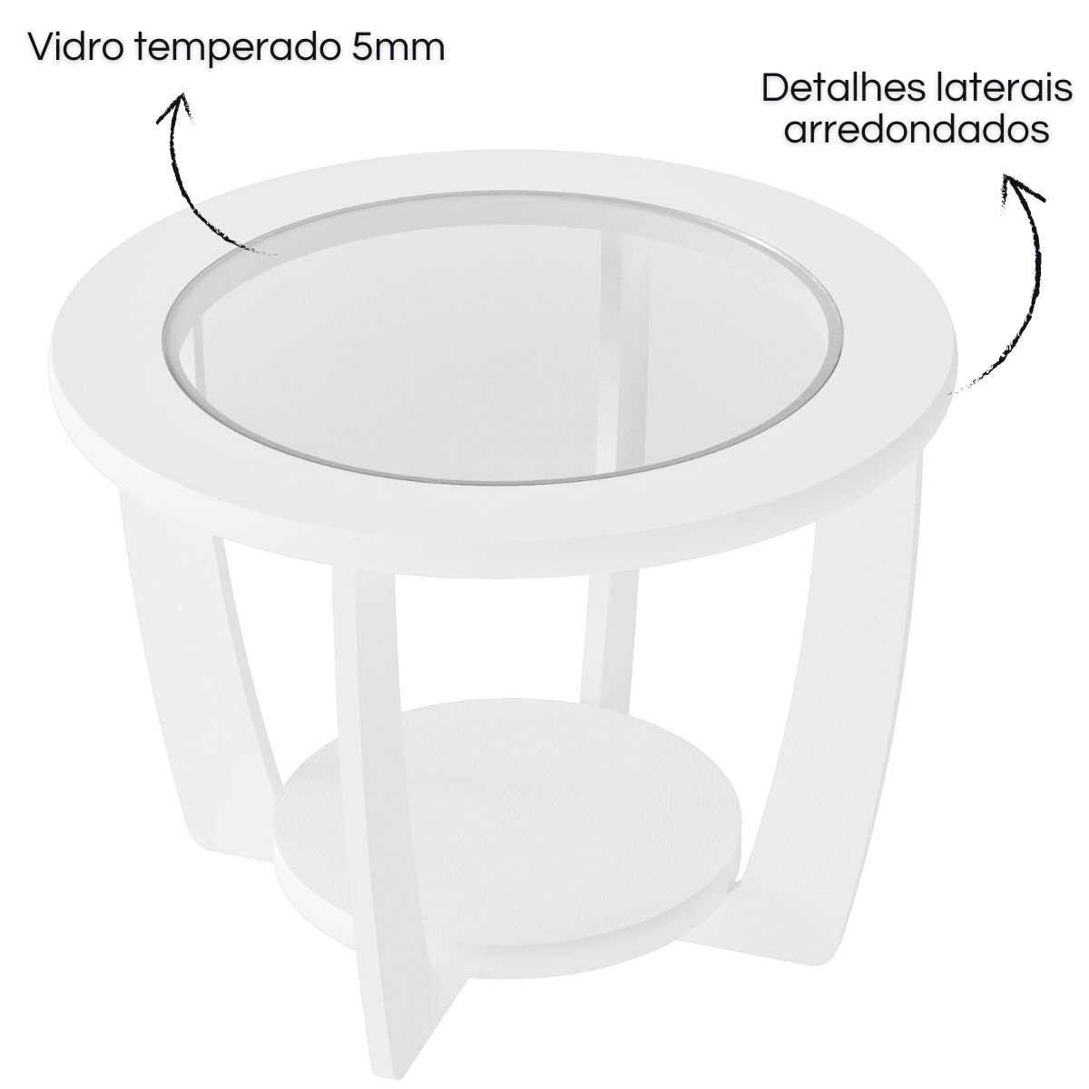 Mesa de Centro com Tampo em Vidro - Curve Branco