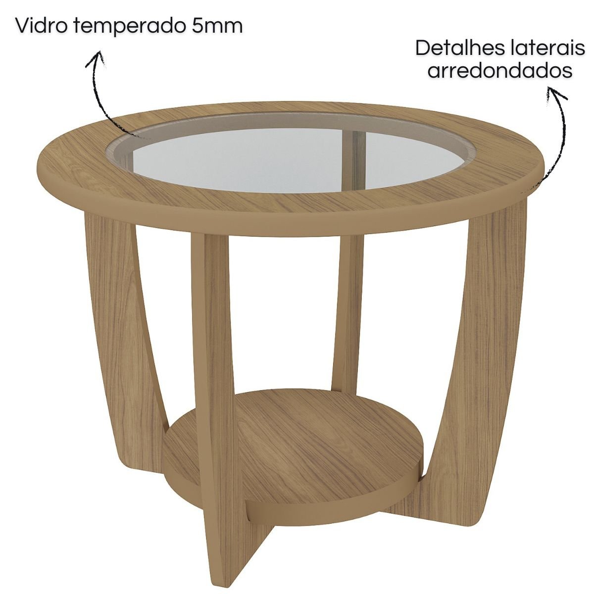 Mesa de Centro com Tampo em Vidro - Curve Carvalho