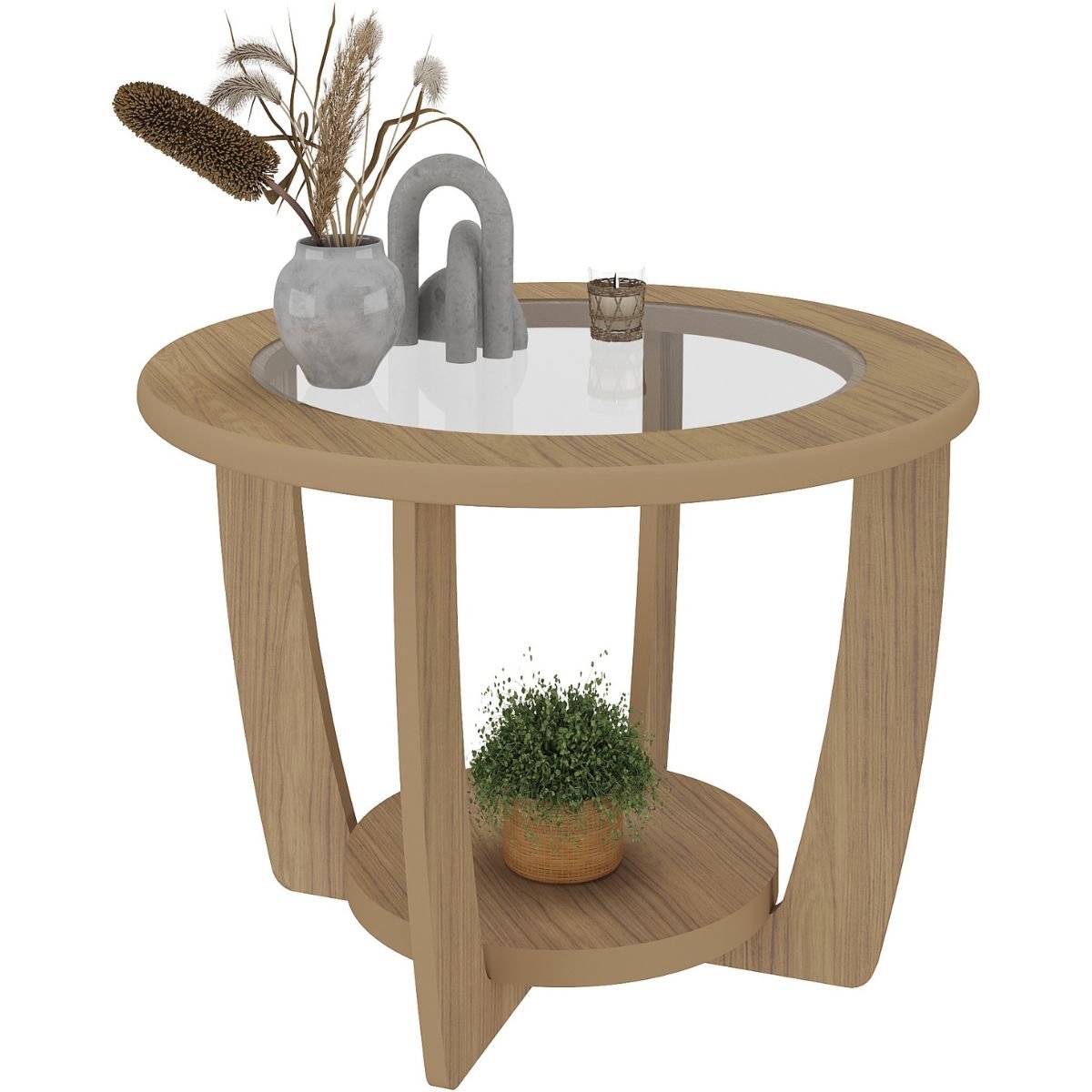 Mesa de Centro com Tampo em Vidro - Curve Carvalho