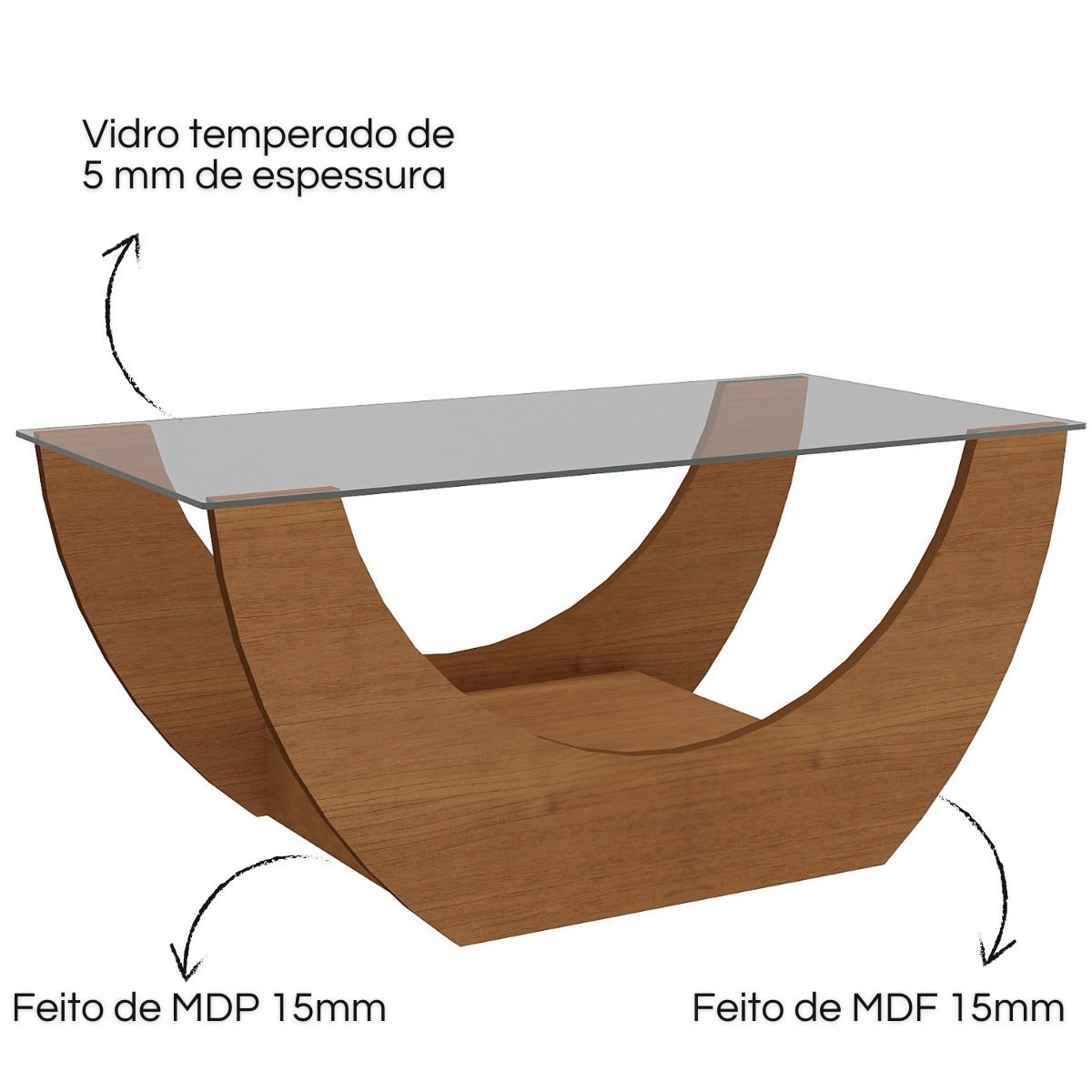 Mesa de Centro com Tampo em Vidro - Onda Cinamomo