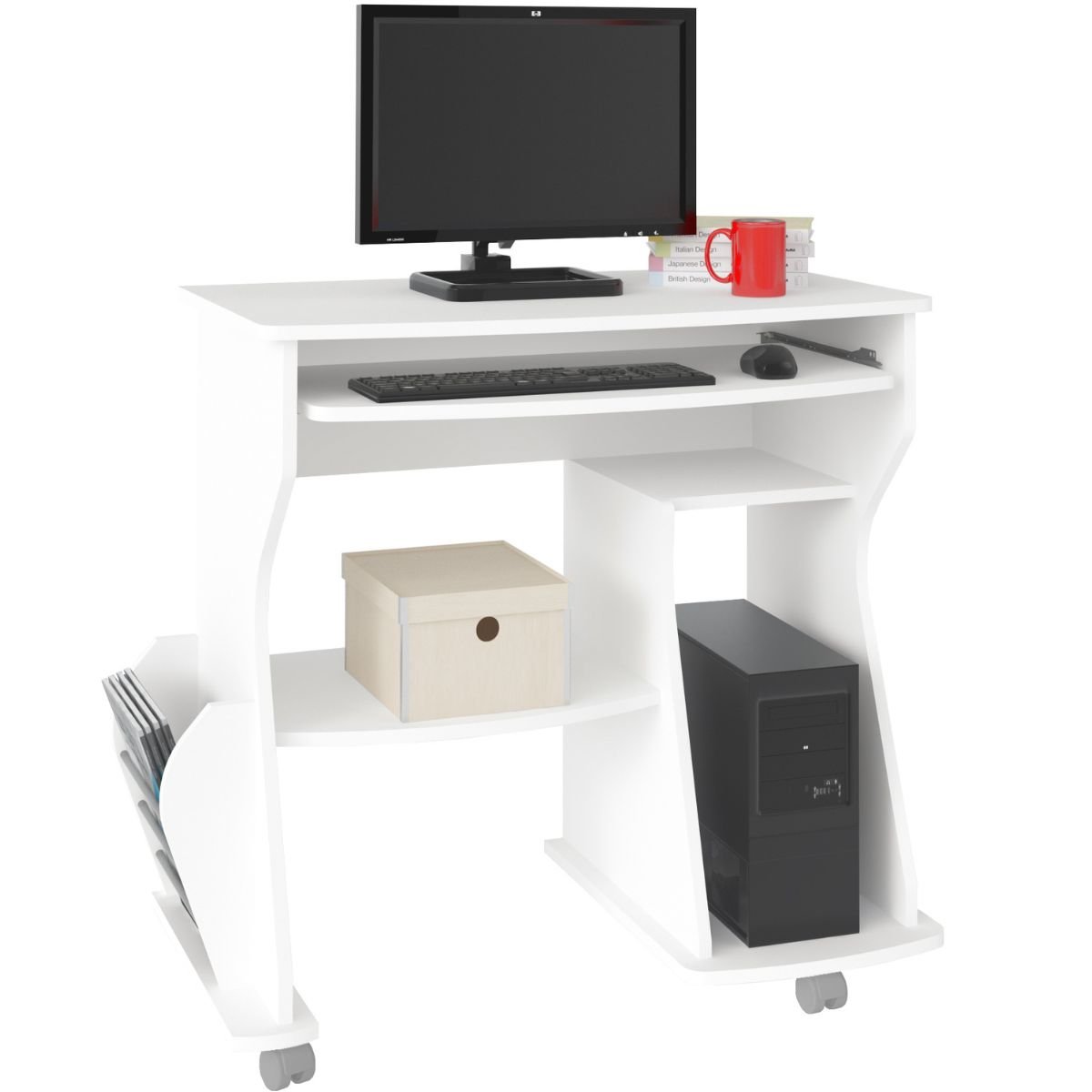 Mesa para Computador 160 com 3 Nichos e Porta Revistas Branco