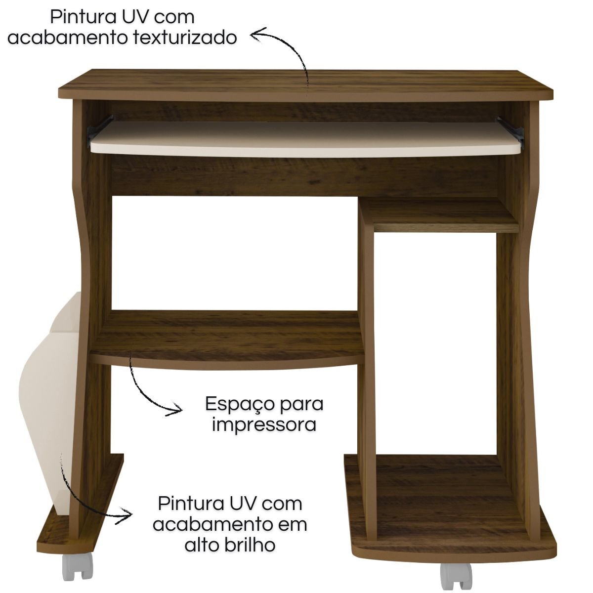 Mesa para Computador 160 com 3 Nichos e Porta Revistas Pinho / Off White