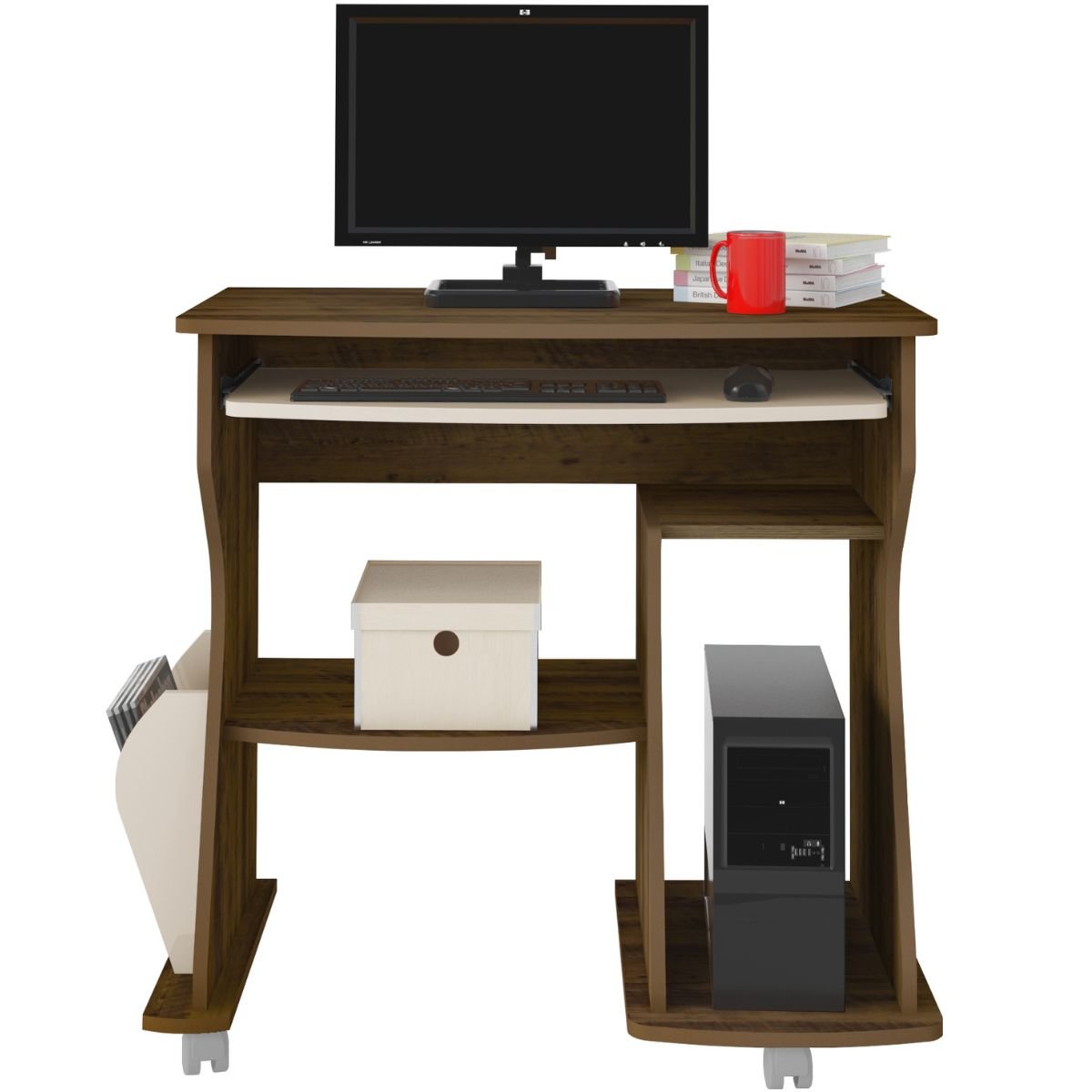 Mesa para Computador 160 com 3 Nichos e Porta Revistas Pinho / Off White