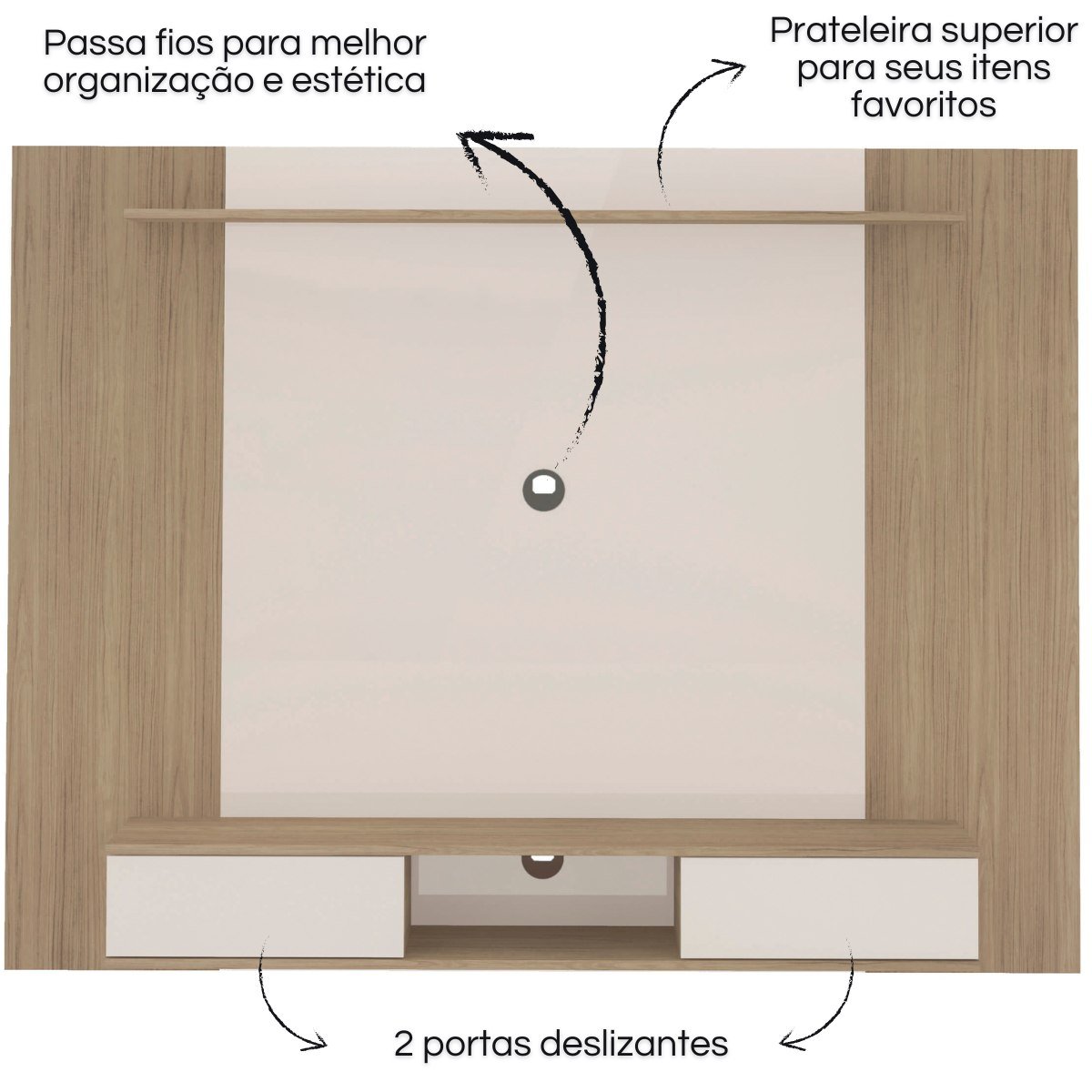 Painel Nevada Tv 75 com Prateleira e 2 Portas Carvalho - Off White