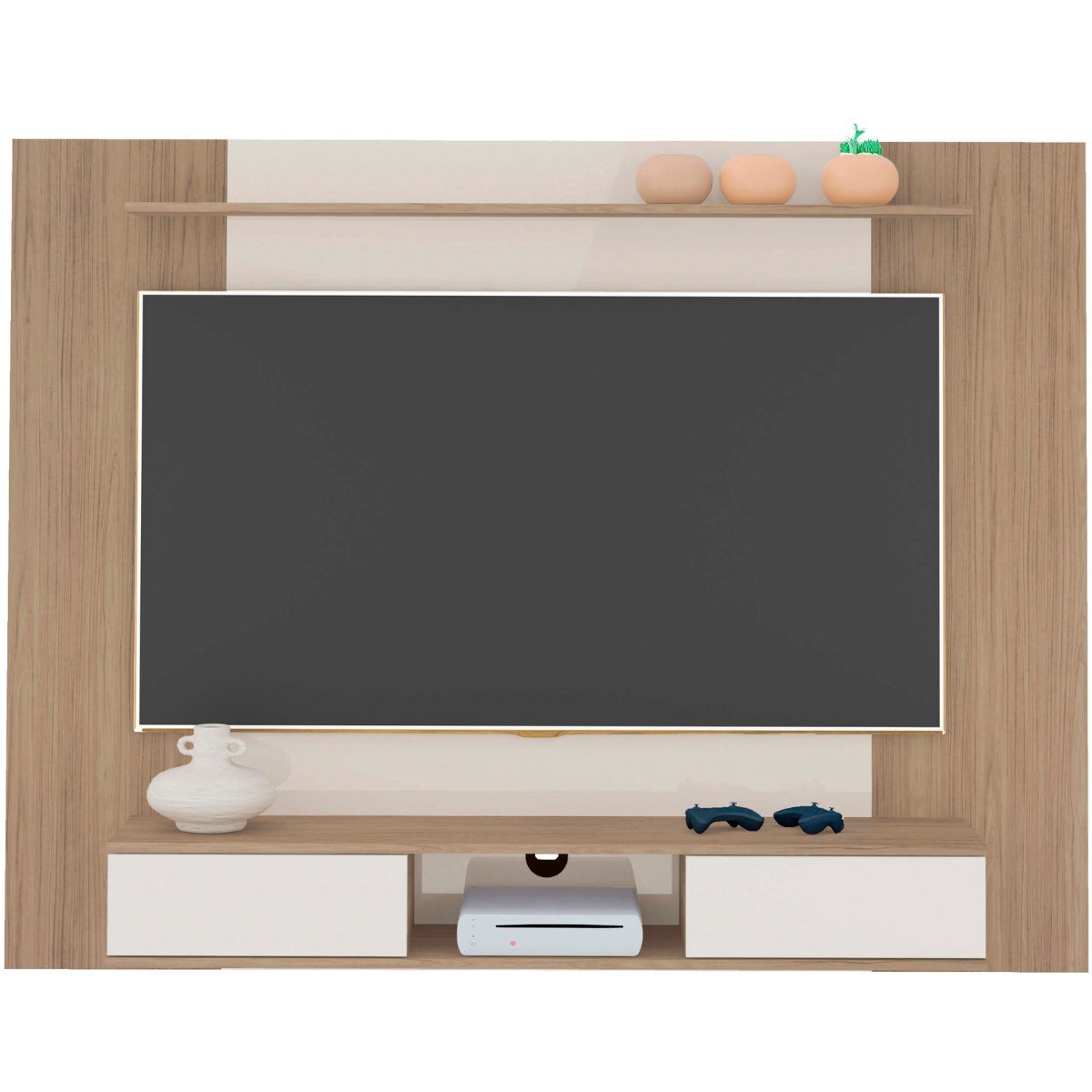 Painel Nevada Tv 75 com Prateleira e 2 Portas Carvalho - Off White