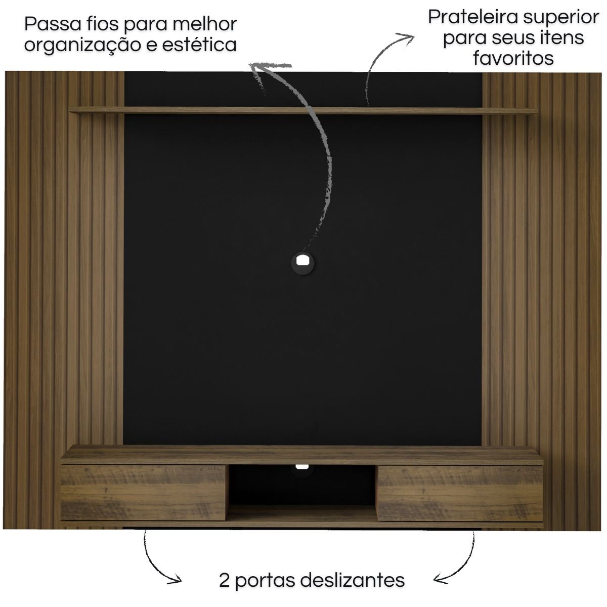 Painel Nevada Tv 75 com Prateleira e 2 Portas Pinho / Preto