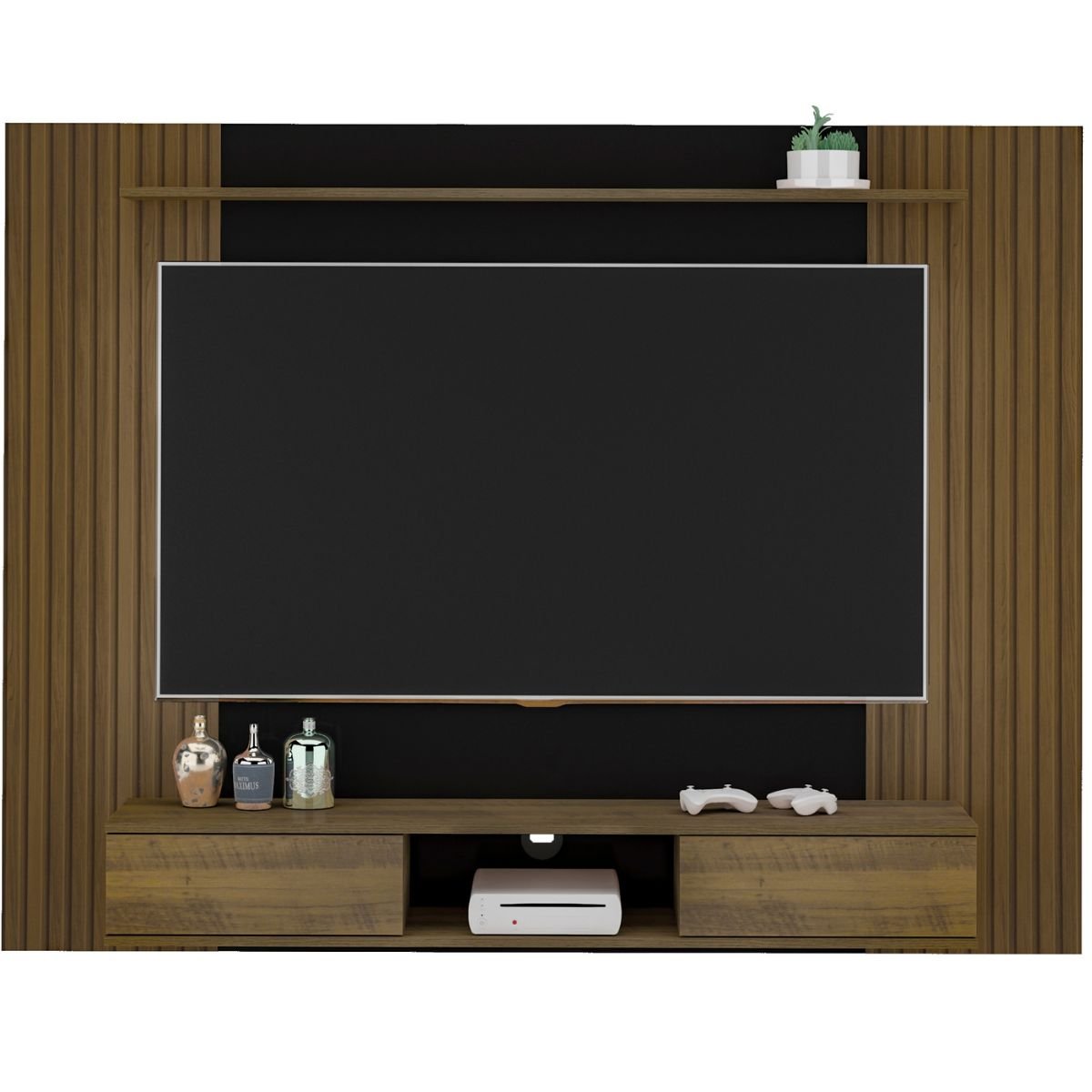Painel Nevada Tv 75 com Prateleira e 2 Portas Pinho / Preto