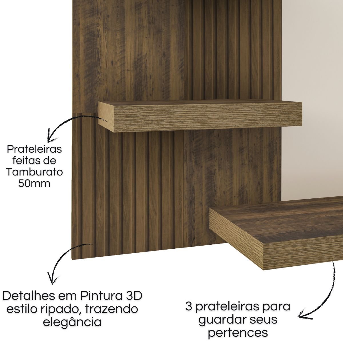 Painel TV 50" Chess Pinho Ripado/Off White