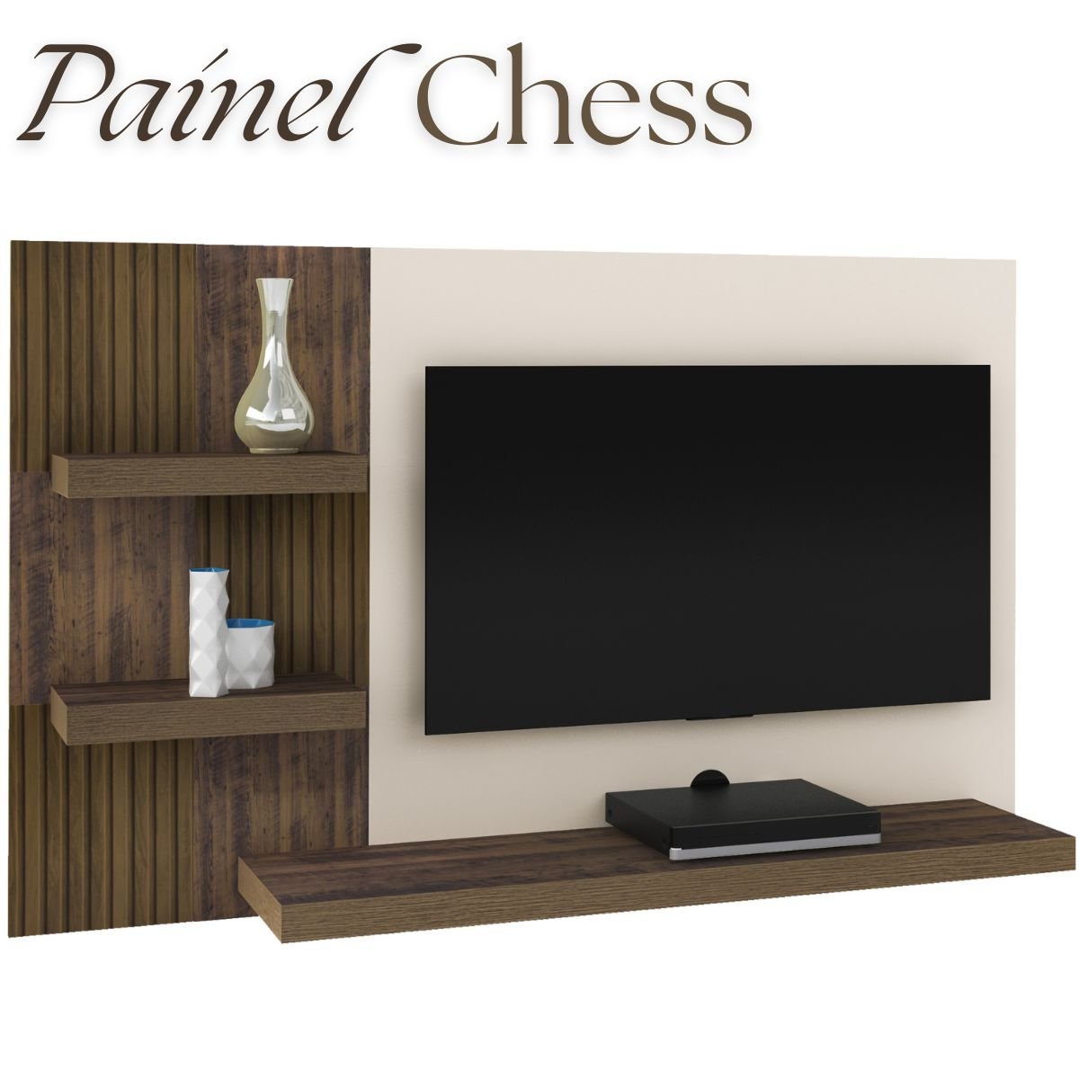 Painel TV 50" Chess Pinho Ripado/Off White