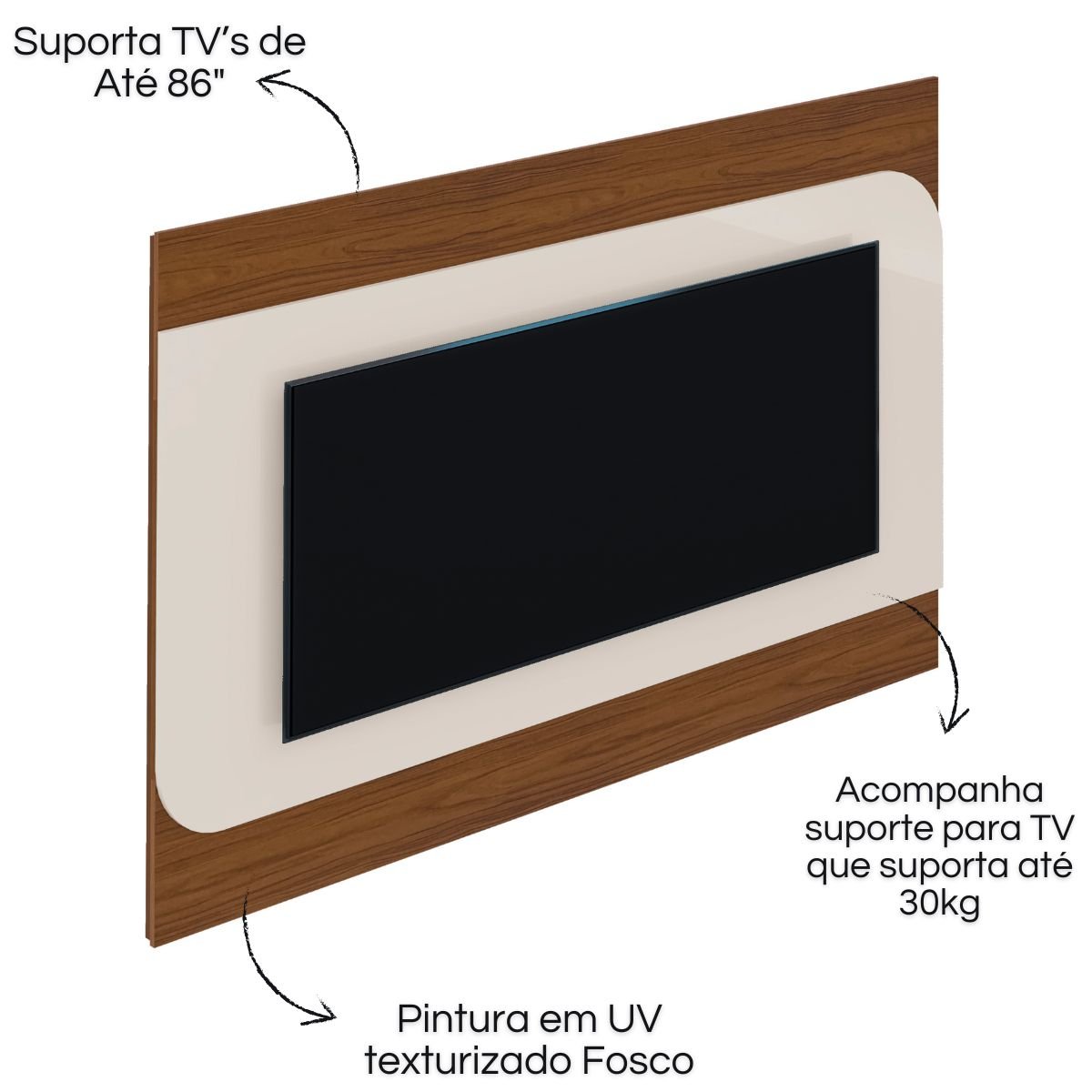 Painel TV 86" Elegance Cedro / Off White