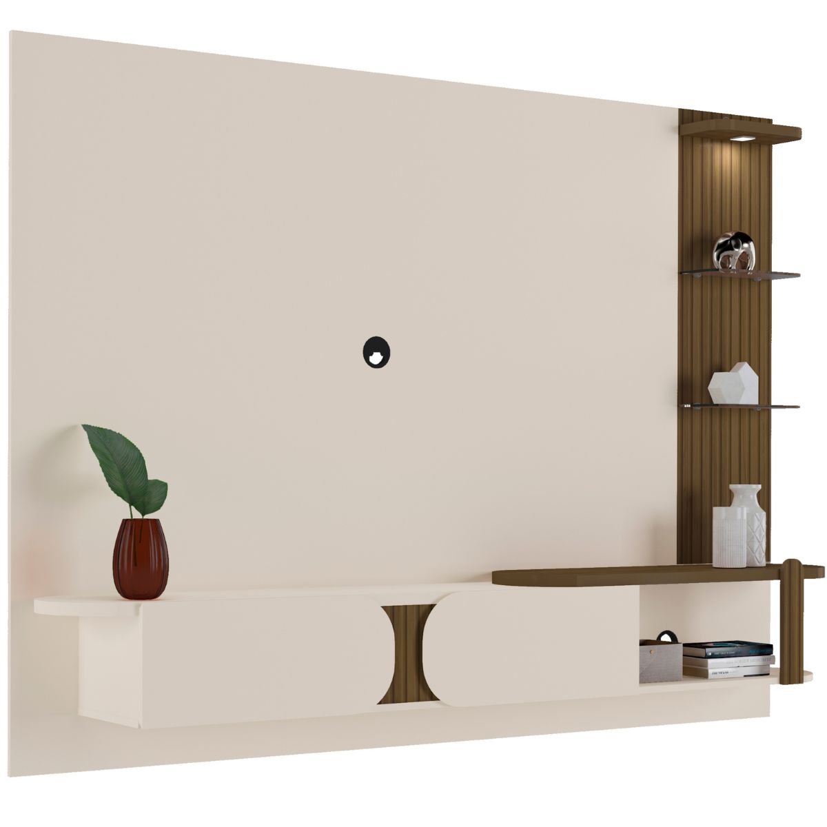 Painel Tv 72 Led e Prateleiras de Vidro Toronto Off White / Pinho