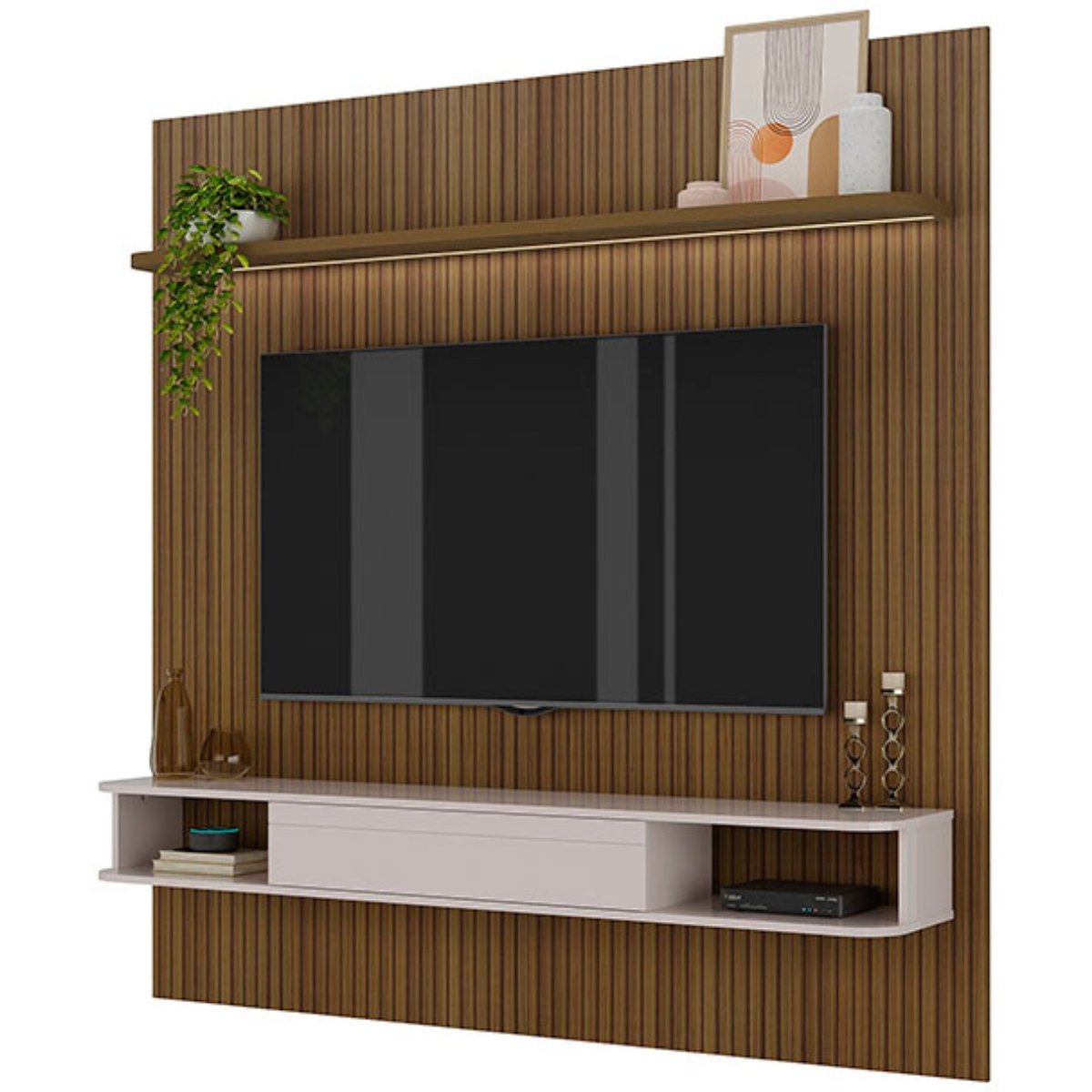 Painel Tv 75" Belluno Pinho Ripado/Off White