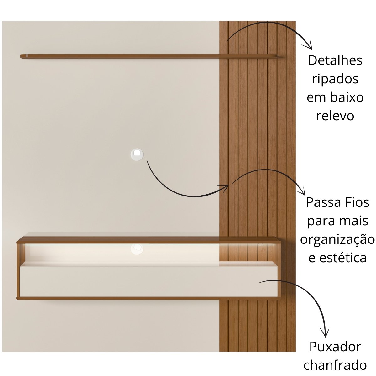 Painel para TV 65'' com Led Artely Matisse Cinamomo/Off White