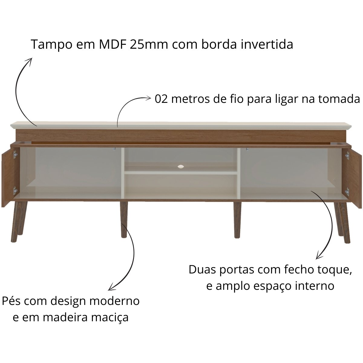 Rack Aparador Lumina - Tv 75 Cinamomo/Off White