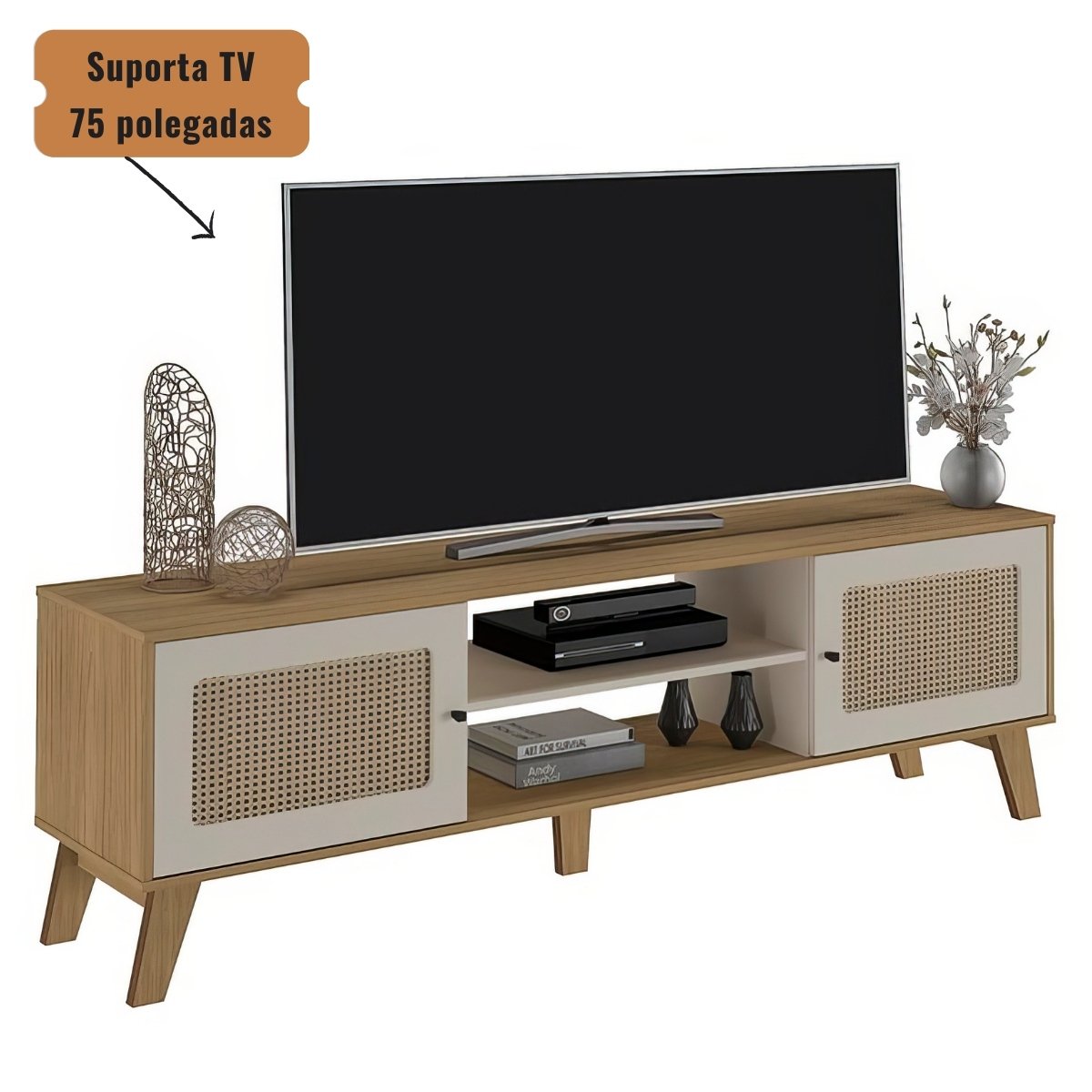 Rack Bancada Charlotte Para Tv 75 Carvalho - Off White