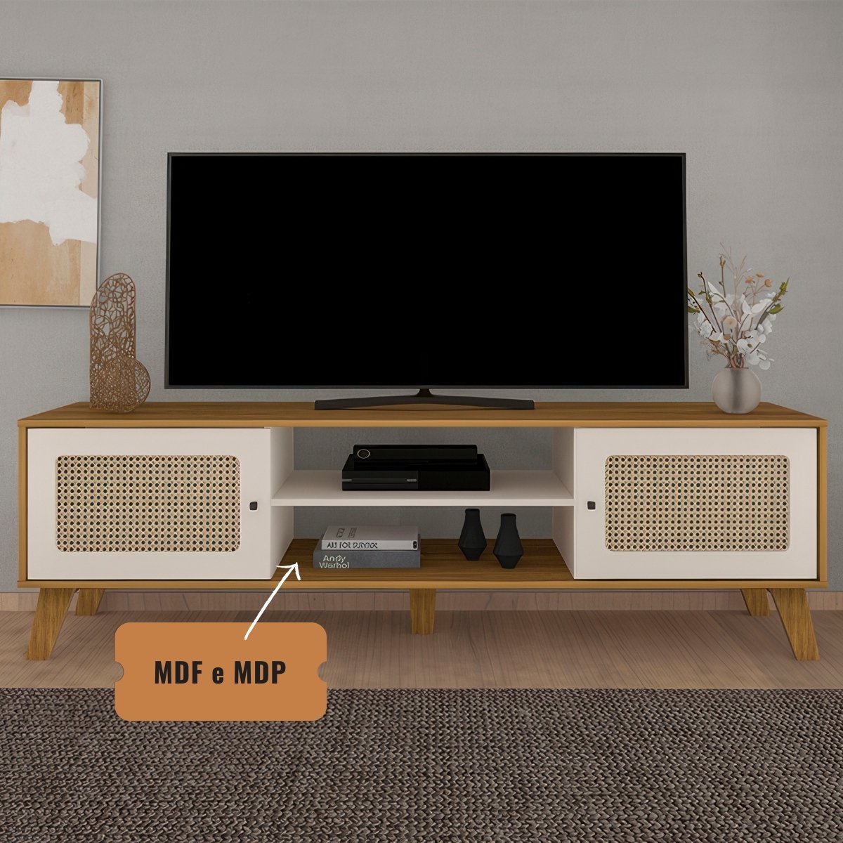 Rack Bancada Charlotte Para Tv 75 Carvalho - Off White