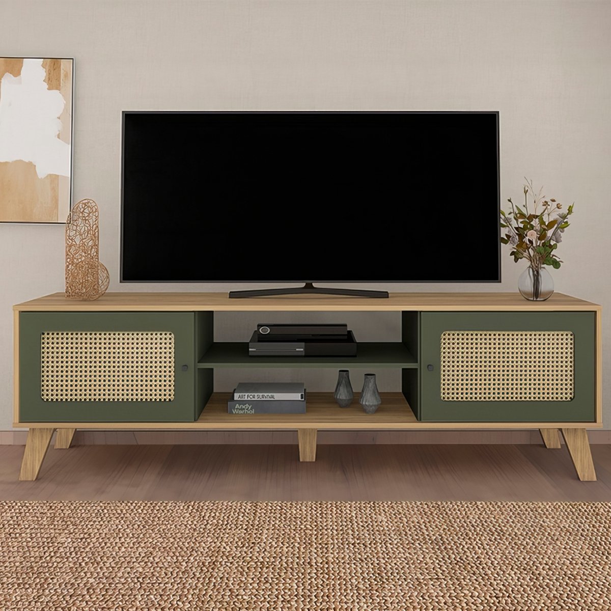 Rack Bancada Charlotte Para Tv 75 Carvalho / Menta